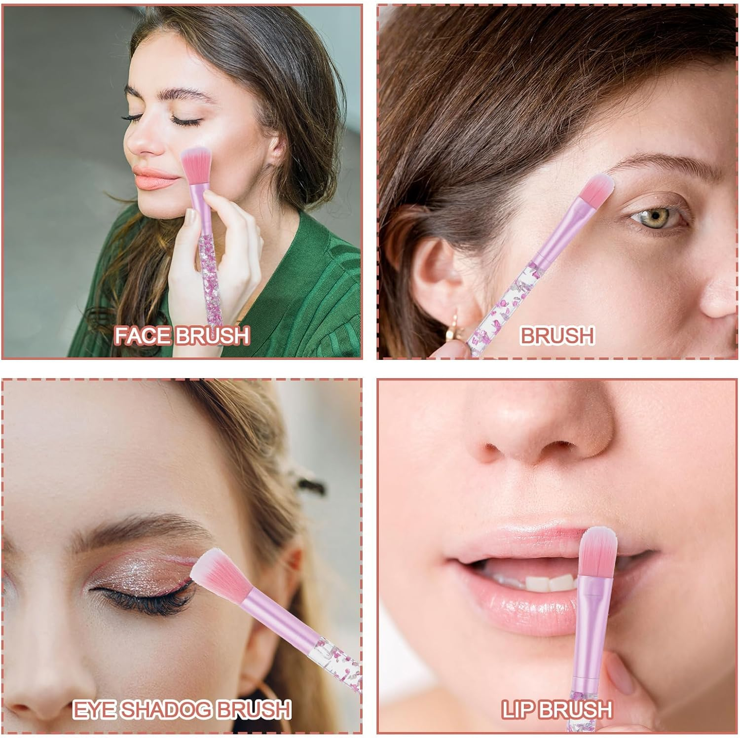 Makeup Brush Set, 7 Pcs Makeup Brushes Crystal Glitter Make up Brushes Cute Synthetic Bristles Make up Brush Set for Eyeshadow Blush Concealer Lipstick Foundation Application (Pink) image number 3