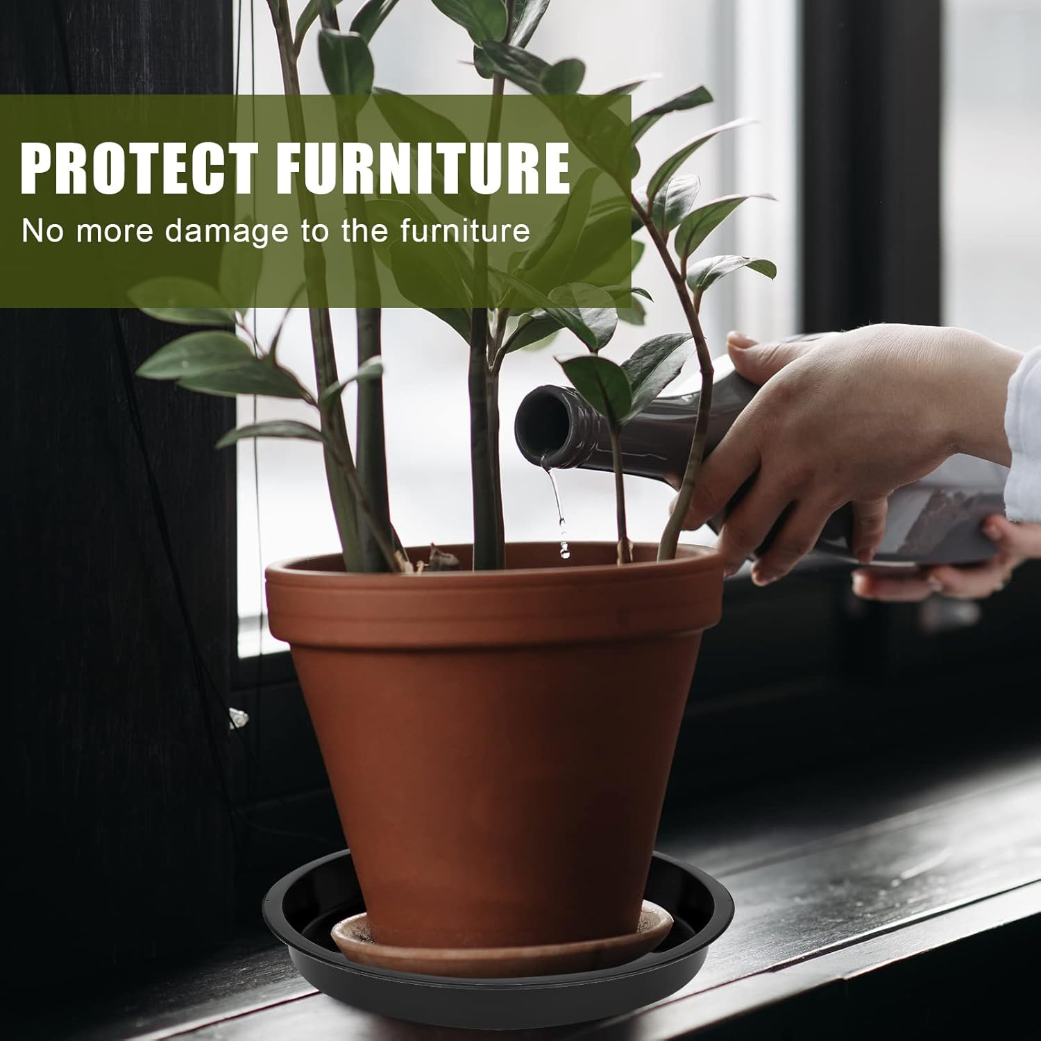 LUTER 12Pcs Garden Plant Saucer, 5.5/6.2/7 Inch round Plant Water Catcher Tray Plastic Plants Trays Flower Pot Drip Trays for Potted Plants (Black) image number 2