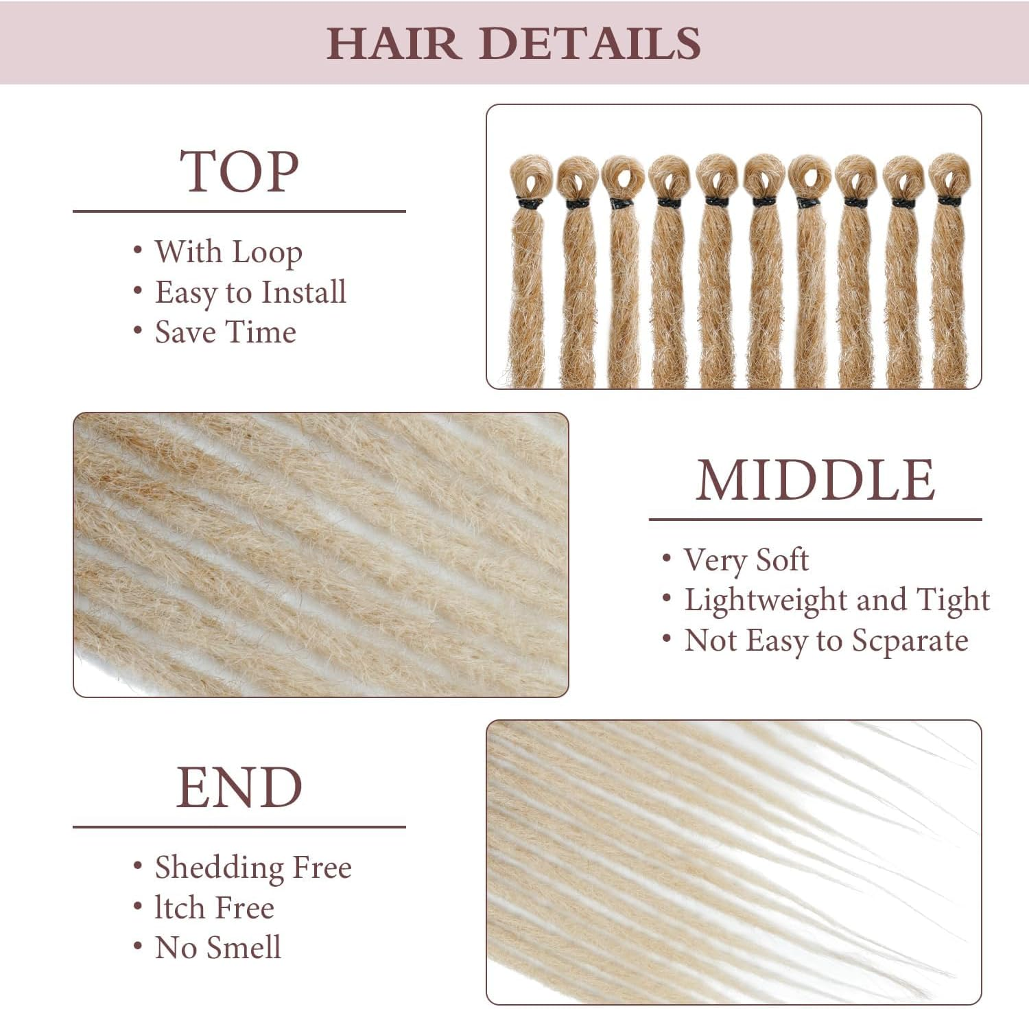 22 Inch Dreadlock Extensions Single Ended, Ombre Light Brown to Blonde Thin 0.8Cm Dreads, 10 Pcs Synthetic Braid-In Reggae Hippie Crochet Dreads for Women - 30 image number 5