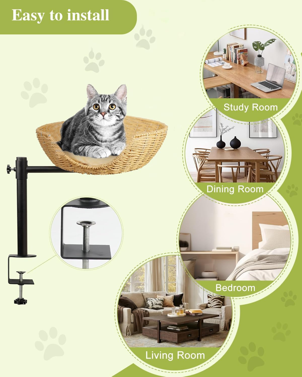 Cat Desk Bed,360&deg;Rotating & Adjustable Desk Cat Bed, Steel Frame,Cat Bed for Desk with Paper Rope Material,Cat B Ed Desk,With Pet Mat C at Beds for Indoor C ATS for Office Desks, Game Tables image number 5