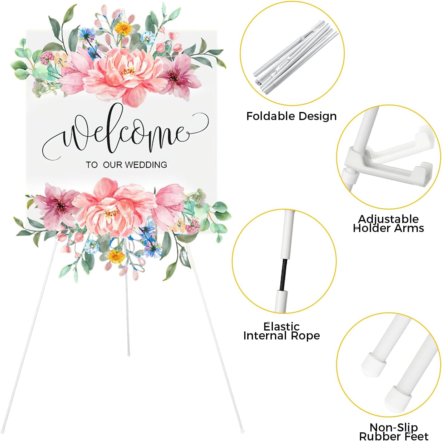 Easel Stand, Instant Floor Poster, Lightweight, 63'' Foldable Artist Easel for Wedding Banner, Painting Canvas, Poster, Adjustable Metal Easel with Portable Bag (White) image number 3