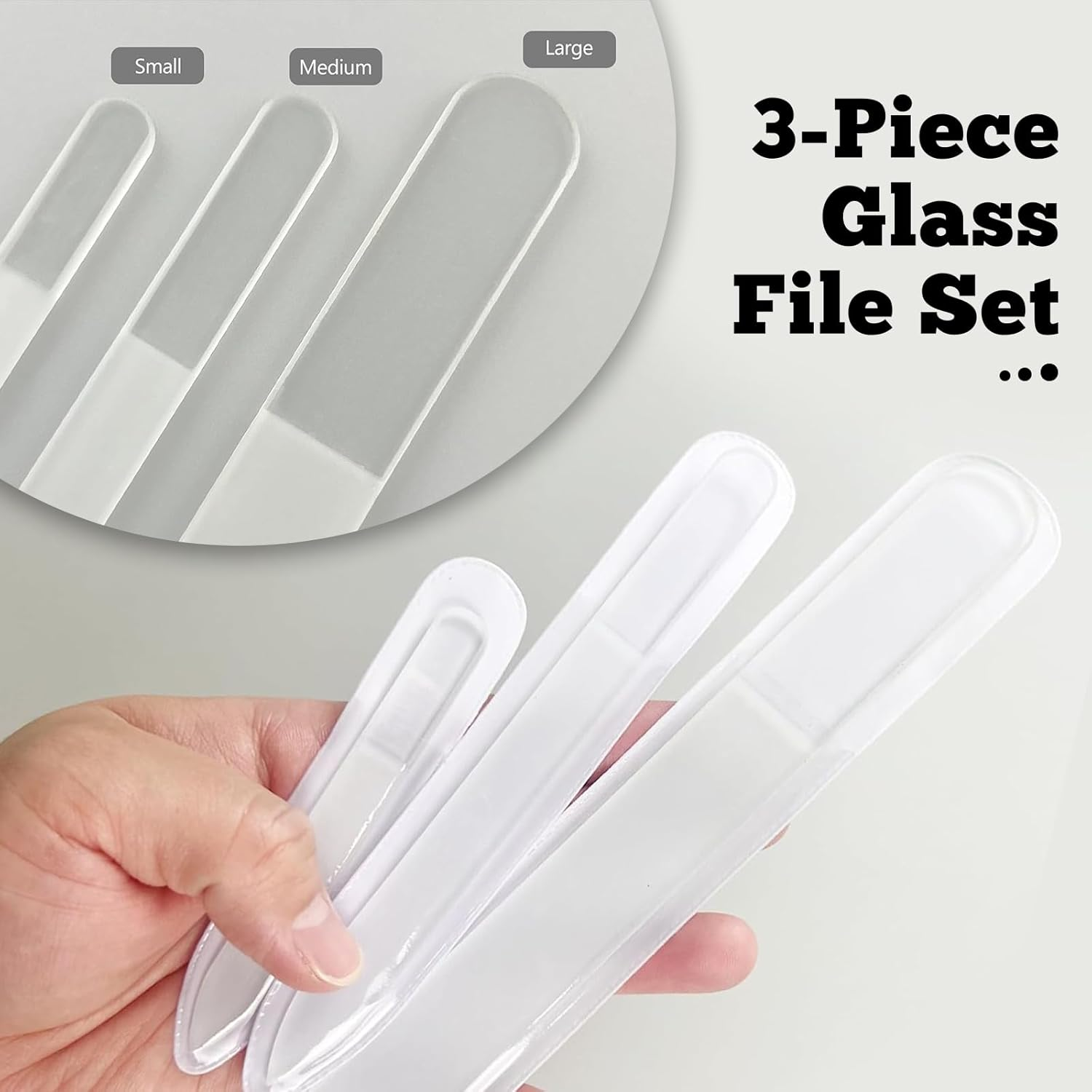 Xlihdzum 3 Pack Crystal Glass Nail Files - Professional Tempered Czech Quality Tempered Glass Nail Files, Washable Double Sided Etched Crystal Nail File for Natural Nails (3-Piece Gift Set) image number 1