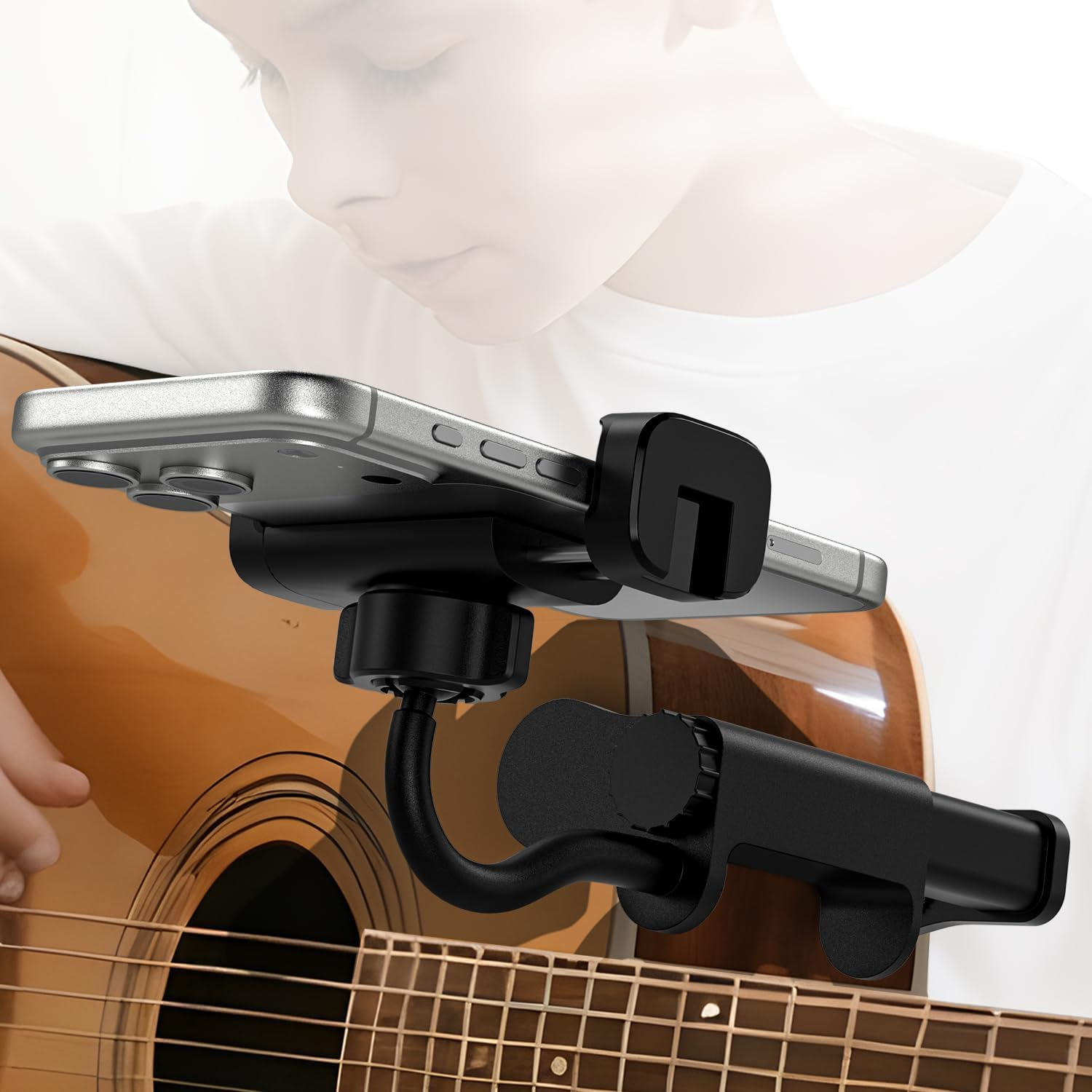 ALAFLY Guitar Phone Holder for Guitars/Ukulele/Bass/Electric Guitar, Adjustable Rotatable Guitar Clip Designed for Guitar Players Ideal for Recording Equipment Accessories Guitar Mount Gifts for Men image number 4