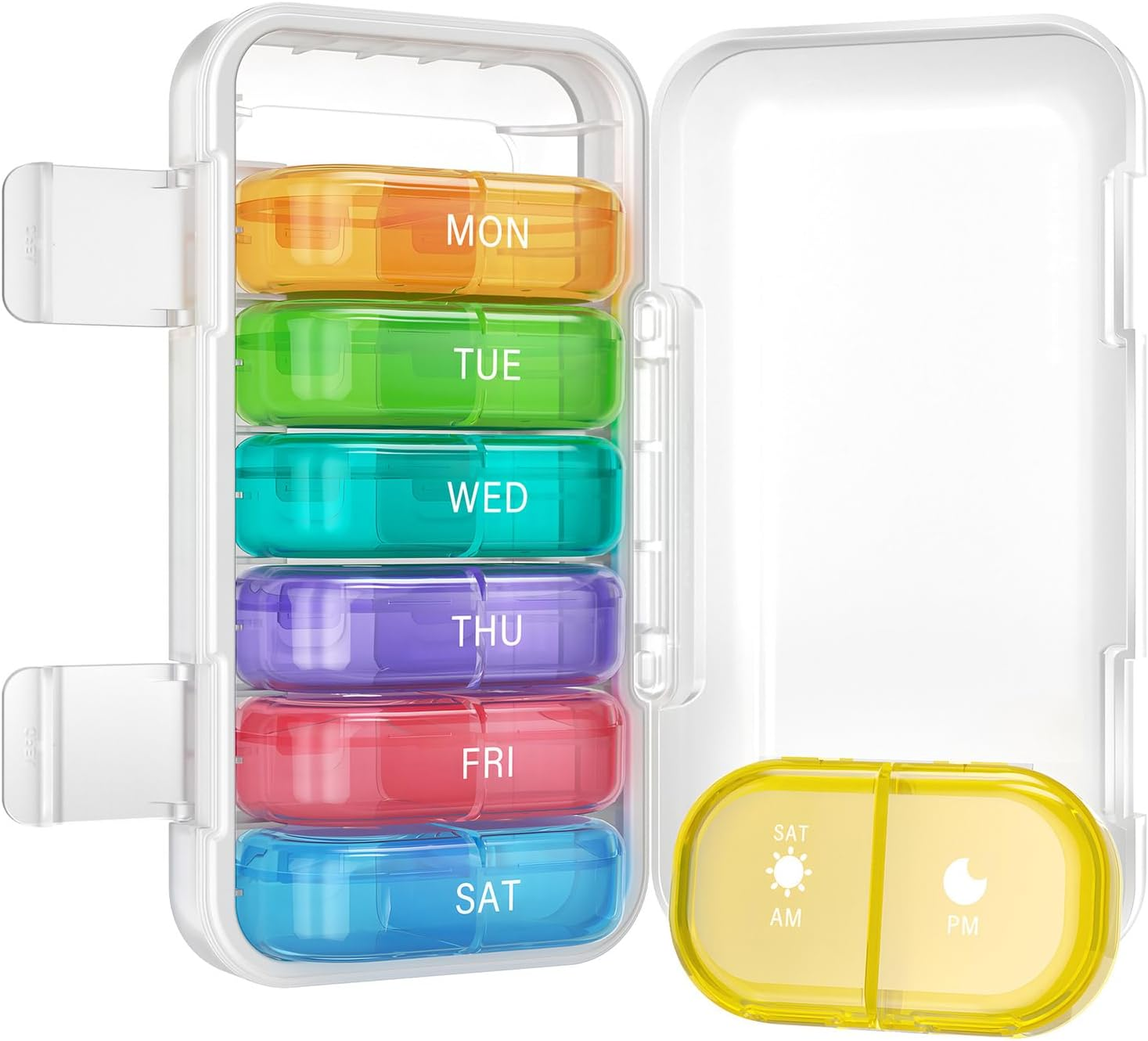 Vikie Weekly Pill Organizer 2 Times a Day with AM PM Sections, Bpa-Free, Portable & Moisture-Proof for Pills, Vitamins, Supplements (2X7 Blue)