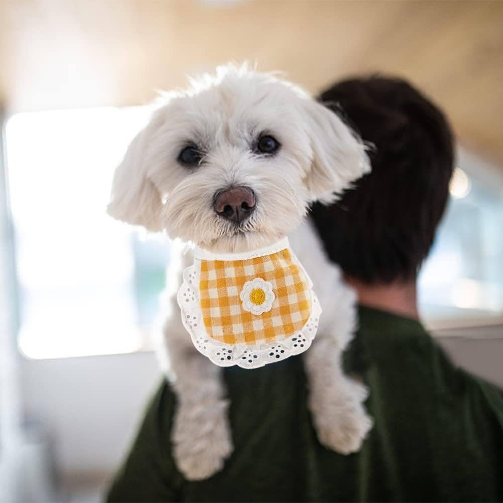 WEBEEDY 4PCS Cute Dog Lace Bandana Puppy Cat Flower Scarfs Washable Daily Handkerchief Semicircle Scarf Bibs Saliva Towel for Small Medium Large Girl Boy Pup Pet image number 1