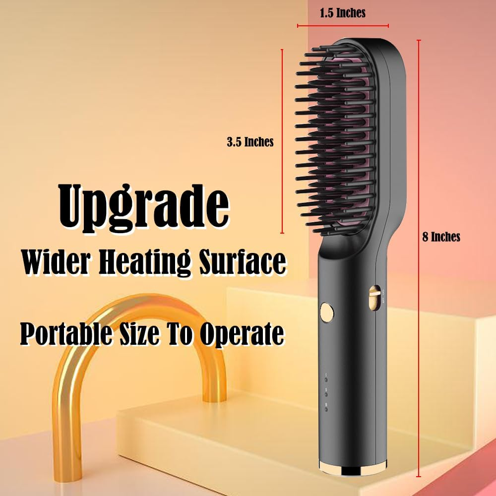 Portable Battery Hair Straightener Brush for Curly Hair-Rechargeable Mini Size Portable Hair Straightener Brush Anti-Scalding Heated Comb image number 4