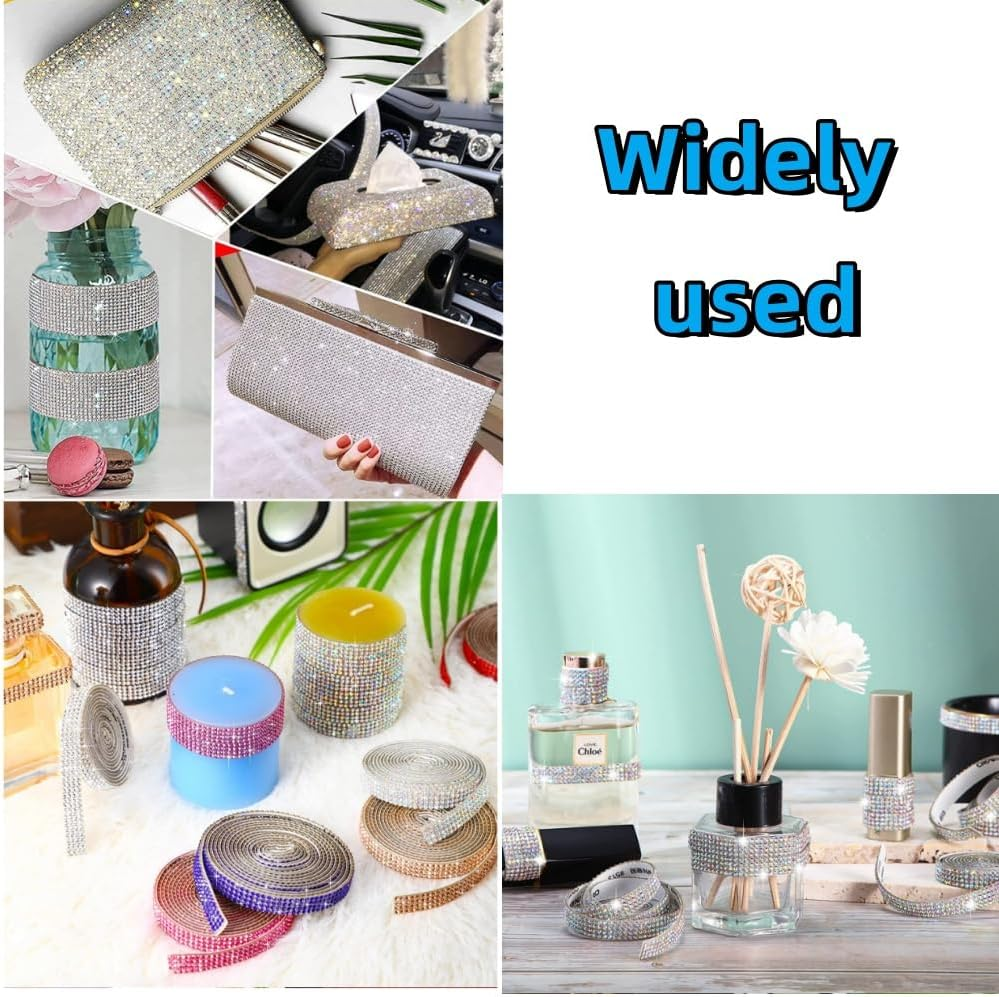 FUNNTY 2 Yards Silver Rhinestones Ribbon, Rhinestone Diamond Stickers, Rhinestones for Clothes Craft, Self Adhesive Stick on Silver Gems, Bling Decorations for Bedroom DIY Arts Crafts