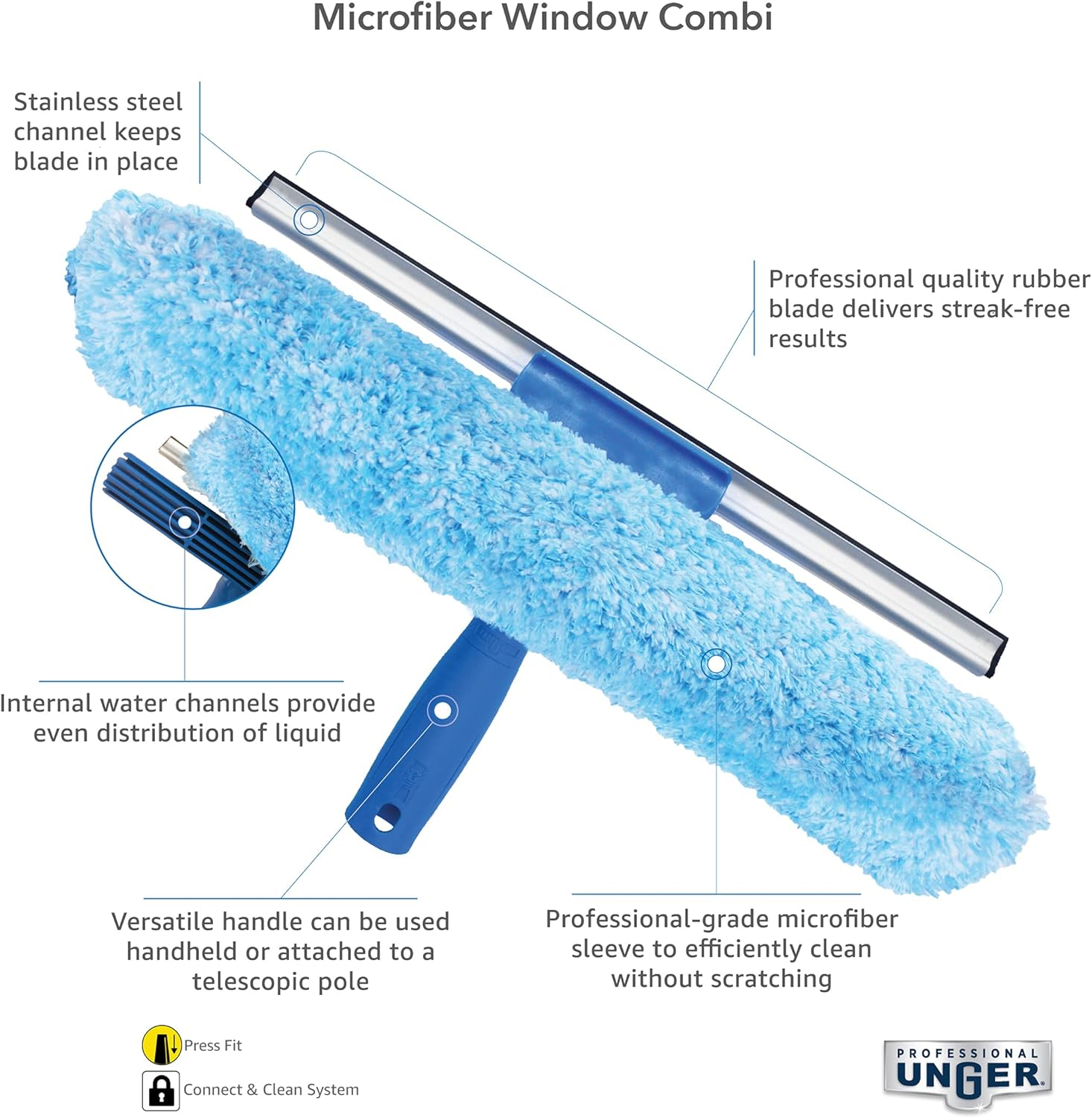 Unger Professional 10" Window Cleaning Tool: 2-In-1 Microfiber Scrubber and Squeegee image number 5