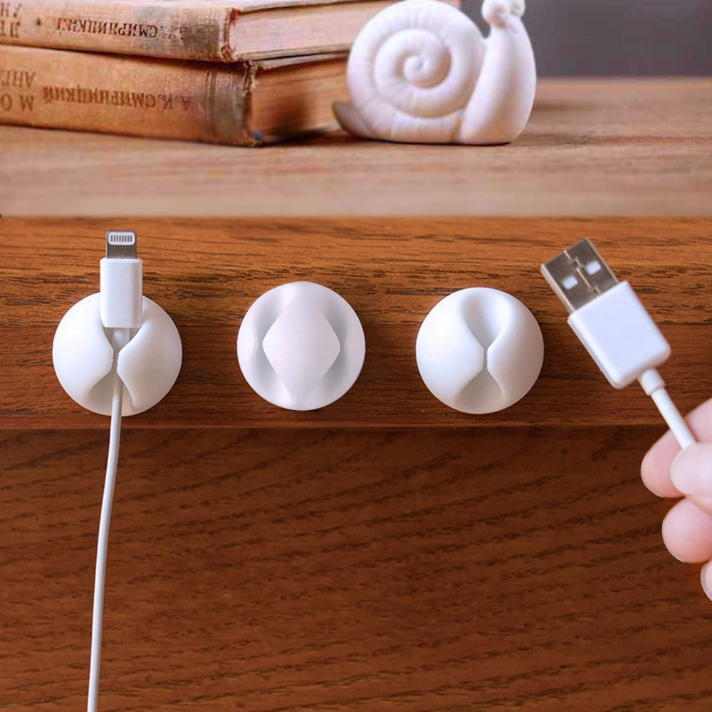 White Cable Tidy Clips, 10 Pack Long Lasting Cable Drop Organizer, Cord Management System, Desktop Wire Holder, Hider for Computer or Mouse Cord, Home Office, White image number 3