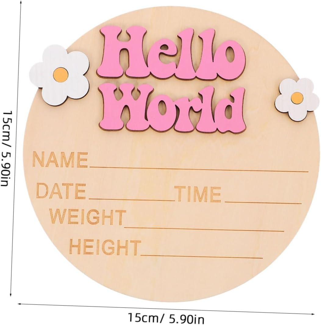 Birth Announcement Name Sign Wooden round Newborn Milestone Card Photo Prop for Hospital Welcome Records Baby Name Birth Details