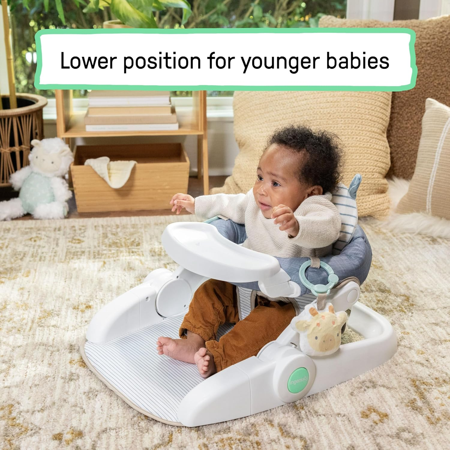 Ingenuity Prop Spot Baby Seat with Removable Tray, 2 Linkable Toys, Prone Mat, Gender Neutral, 4-12 Months