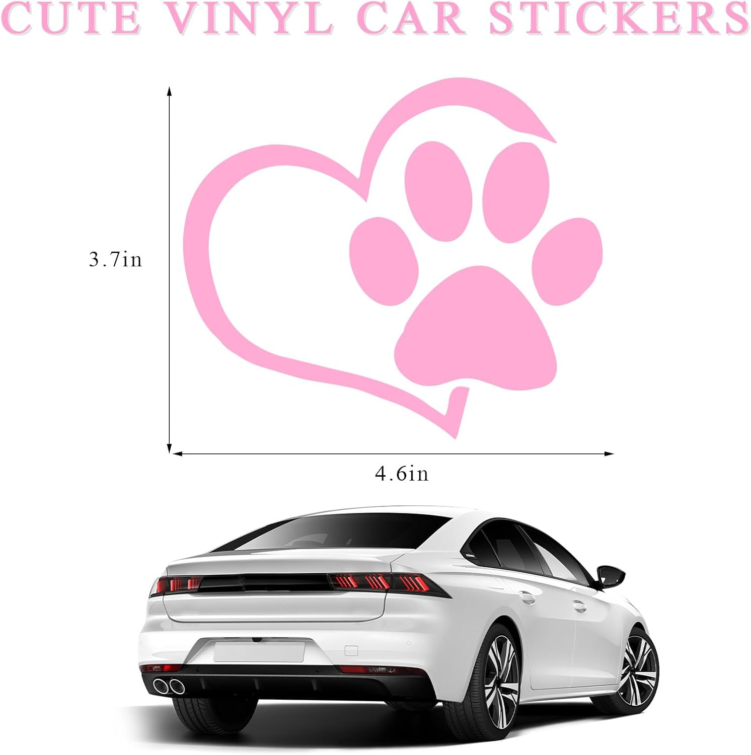 Pet Dog Paw Print Sticker, Love Heart Dog Paw Stamped Automotive Window Decor Decal, Cute Paw Stickers for Vehicles Windows Walls Laptop Luggage, Exterior Car Accessories (Pink) - Pink image number 5