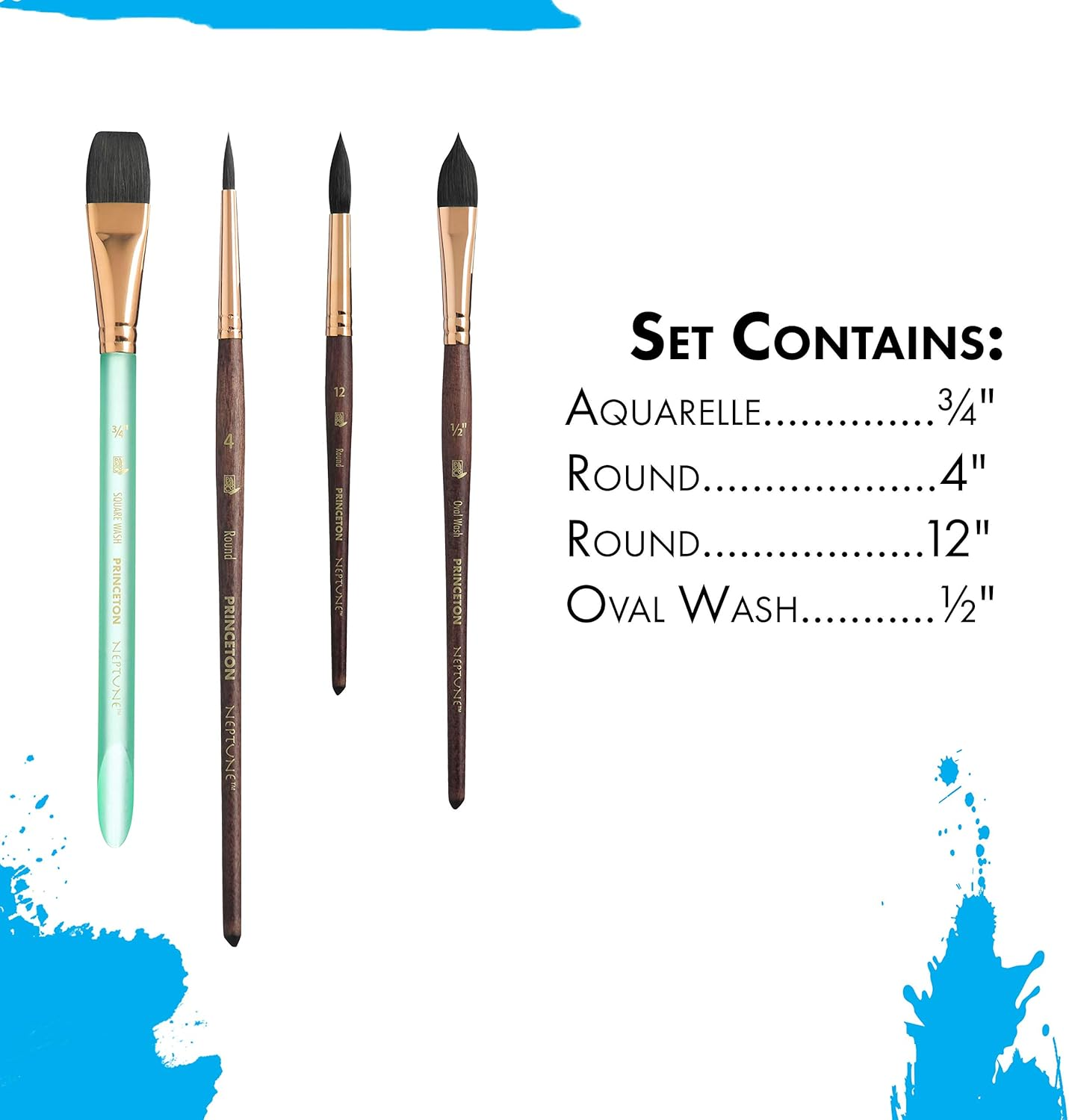 Princeton Neptune Synthetic Bristles Short Handle Professional Paint Brush (Set of 4) image number 4