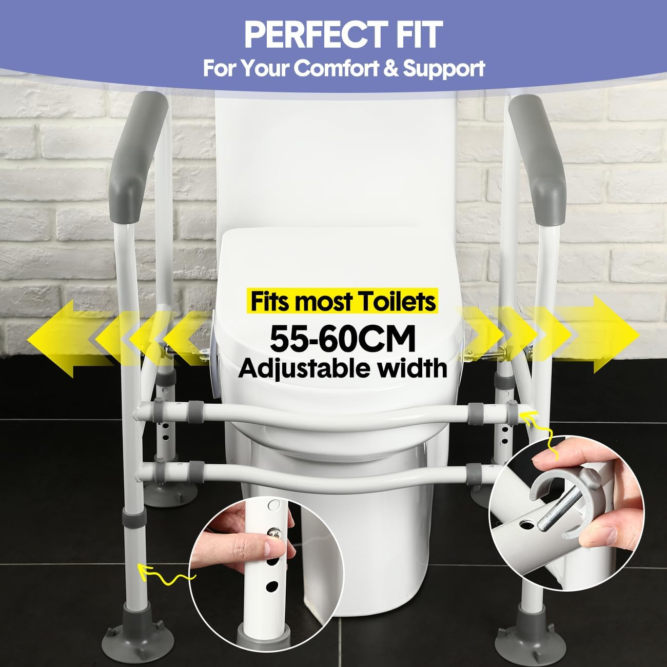 Toilet Safety Frame with Handrails, Height and Width Adjustable, Support Rails for Elderly, 300LB Capacity image number 2