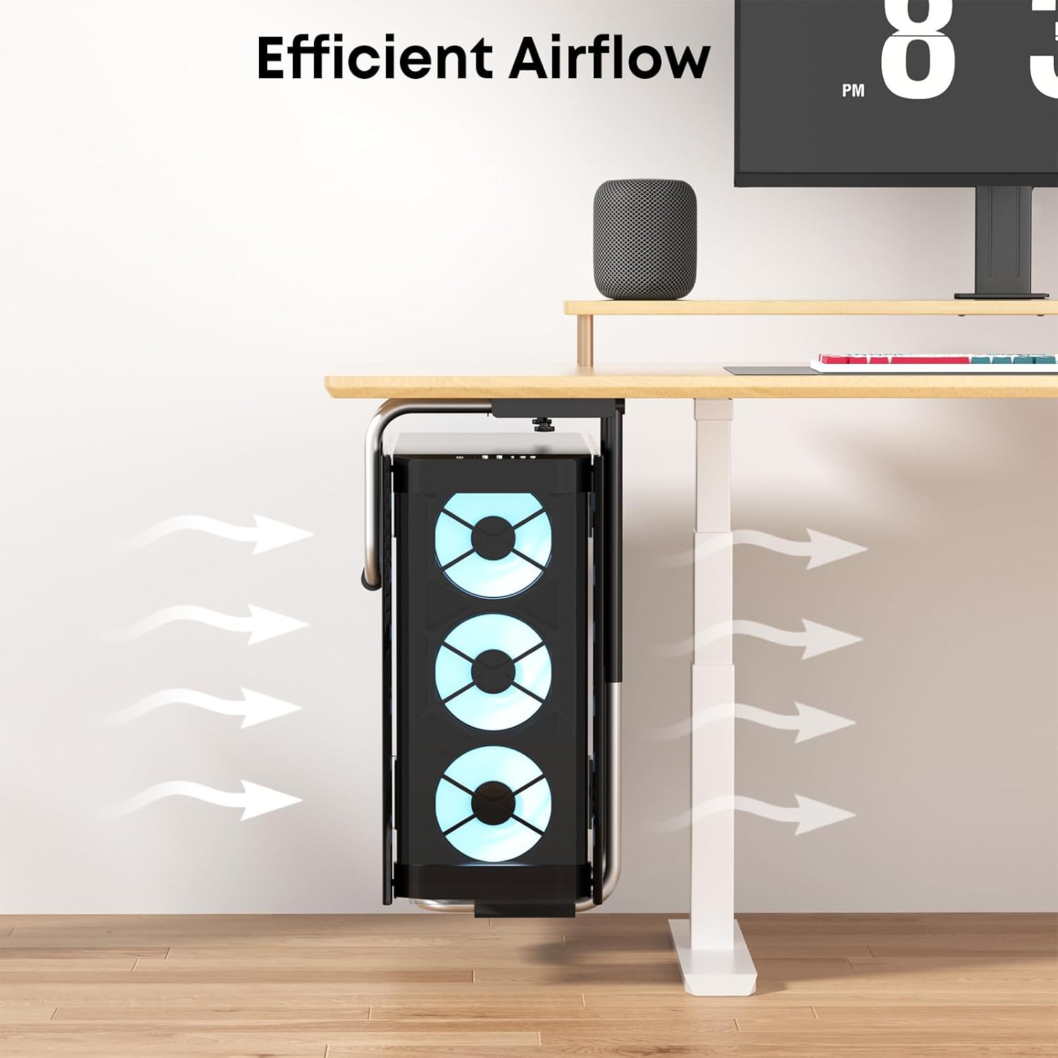 Heavy Duty Adjustable Under-Desk PC Mount Fits Most Computer Cases, Computer Case Holder with Protective Padding, Good Air Circulation, Supports up to 30 Kg, Black image number 3