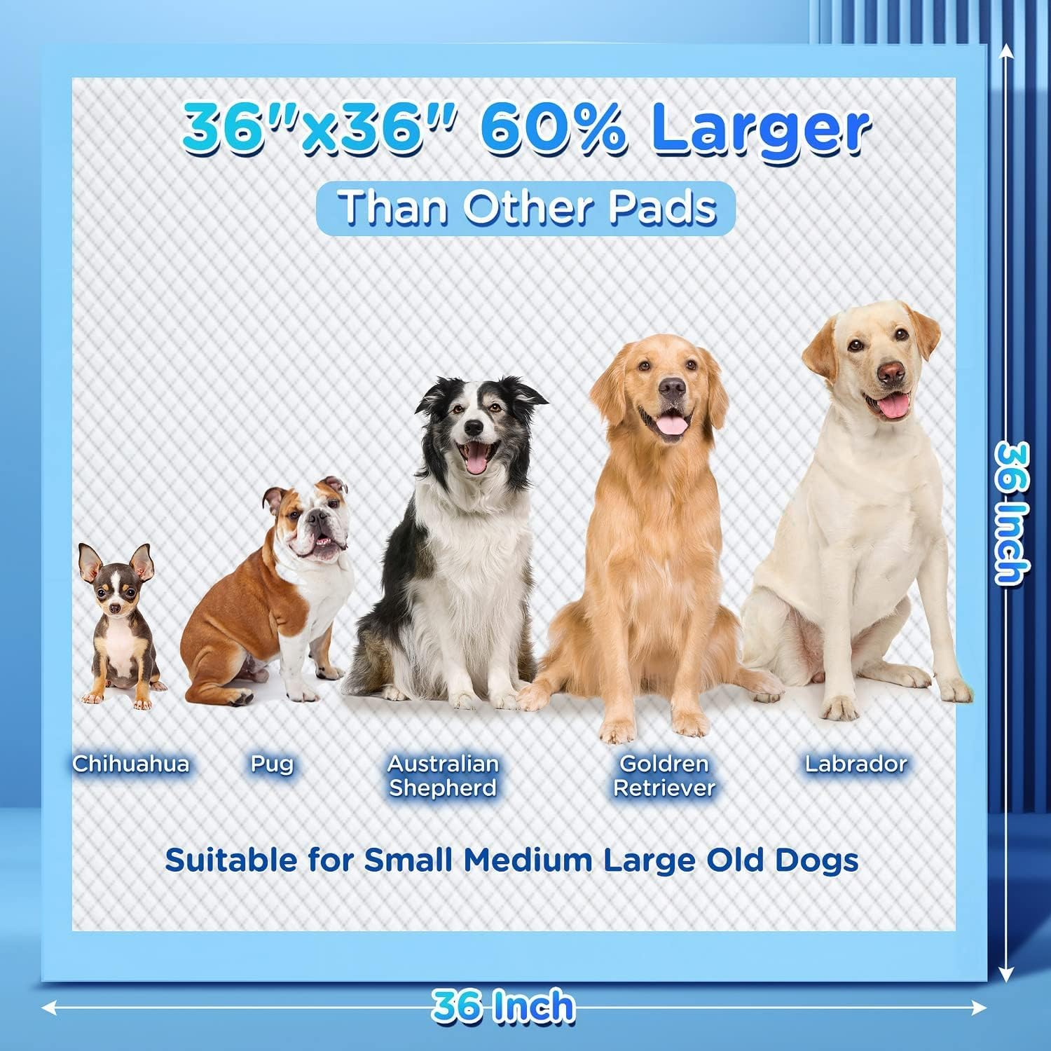 Gimars 4XL 90 X 90Cm Pet Training Pads Super Absorbent & Leak-Proof Pee Pad for Dogs, Thicken 6 Layers Disposable Training Pads Extra Large, Quick Dry Potty Training Pads for Dogs Cats, Rabbits image number 1