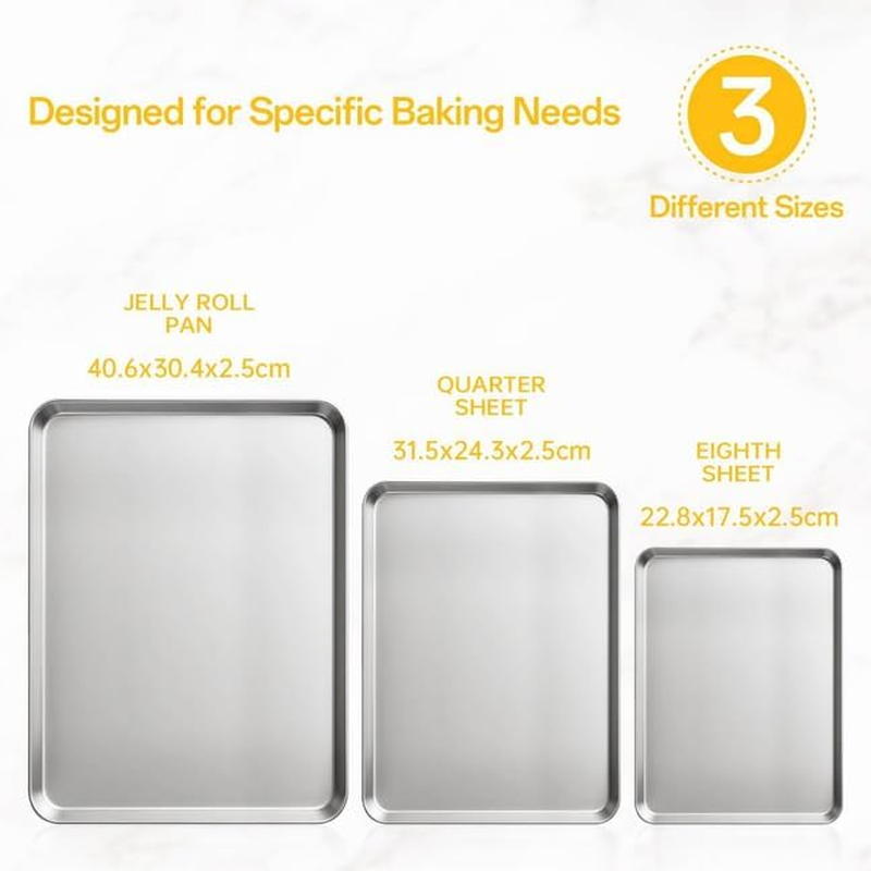 Shakico Stainless Steel Baking Tray - 3 Pack Oven Baking Tray, Non Stick & Non Toxic Baking Sheet for Cooking, Roasting, Heavy Duty Bakeware Sets, 22.8/31.5/40.6 Cm image number 1