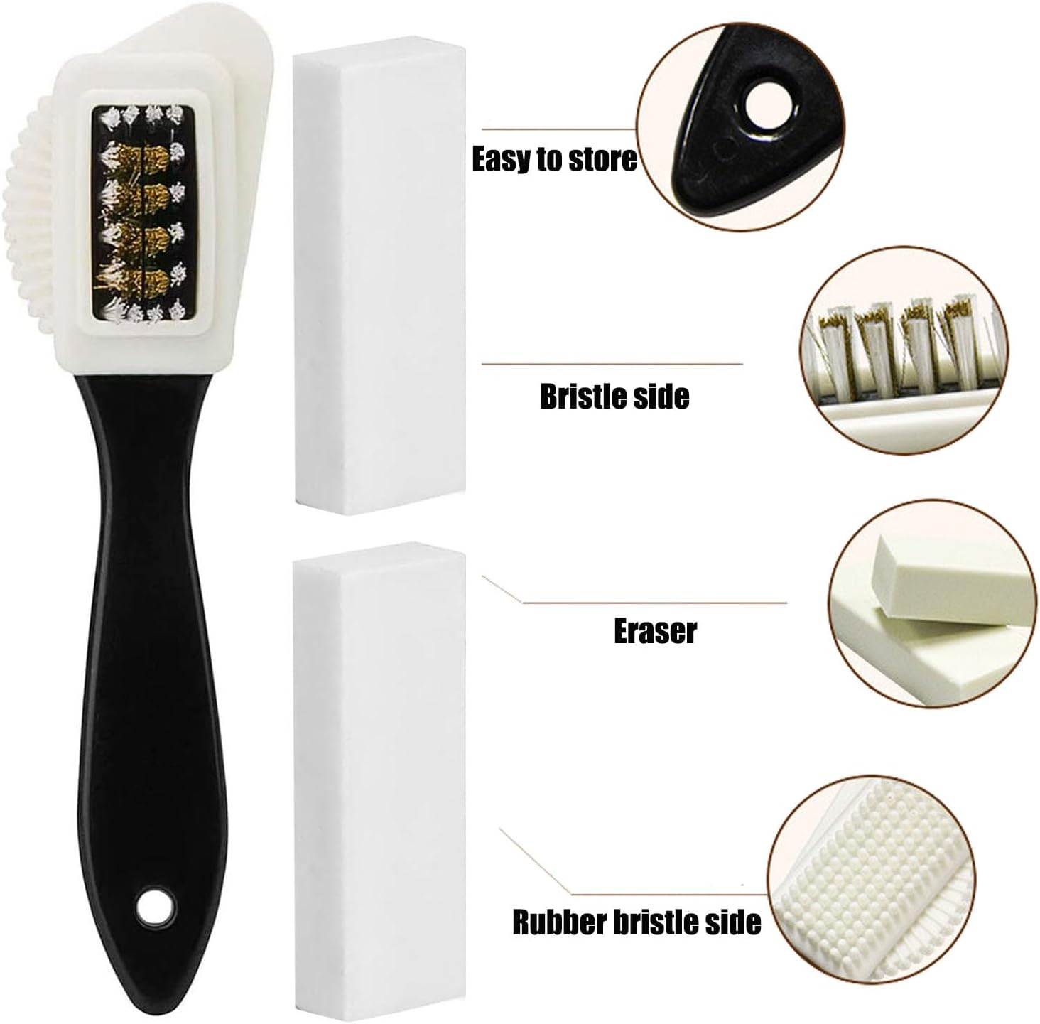 Suede Brush Kit, Quality Nubuck and Suede Multifunctional 4-Sided Cleaning Shoe Brush,Brass and Nylon Bristle,Suede Brush for Shoes with Extra 2 Erasers for Suede Leather Boots Shoes Cleaning image number 4