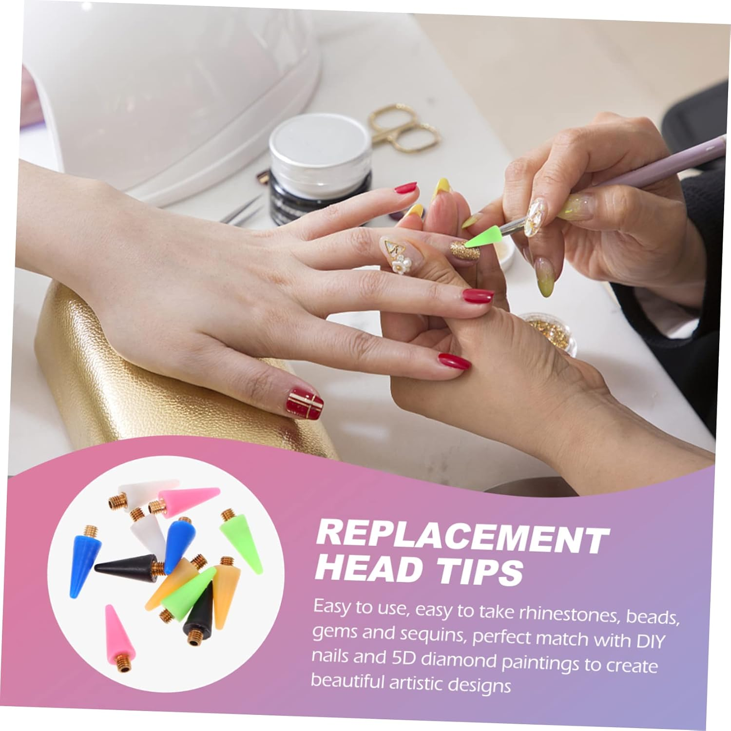 MOTHNUR 12Pcs Wax Replacement Tips for Rhinestone Picker Nail Dotting Pen Multi-Color White Black Yellow Blue Pink Green Easy to Install for Diy Nail Art