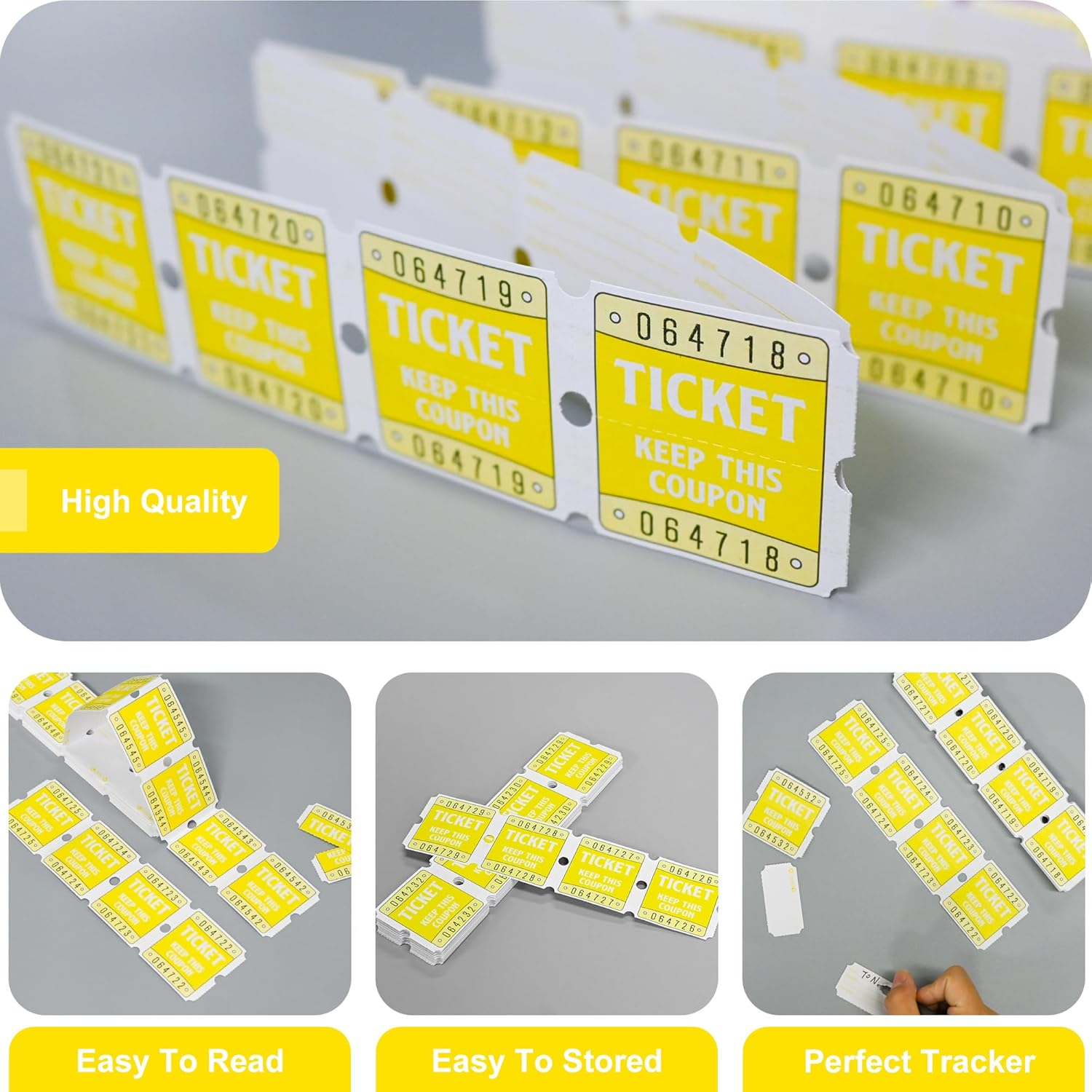 L LIKED 100 Raffle Tickets, 50/50 Double Roll Tickets for Event, Raffles, Carnival, Door Prizes and Class Reward (Yellow) image number 6