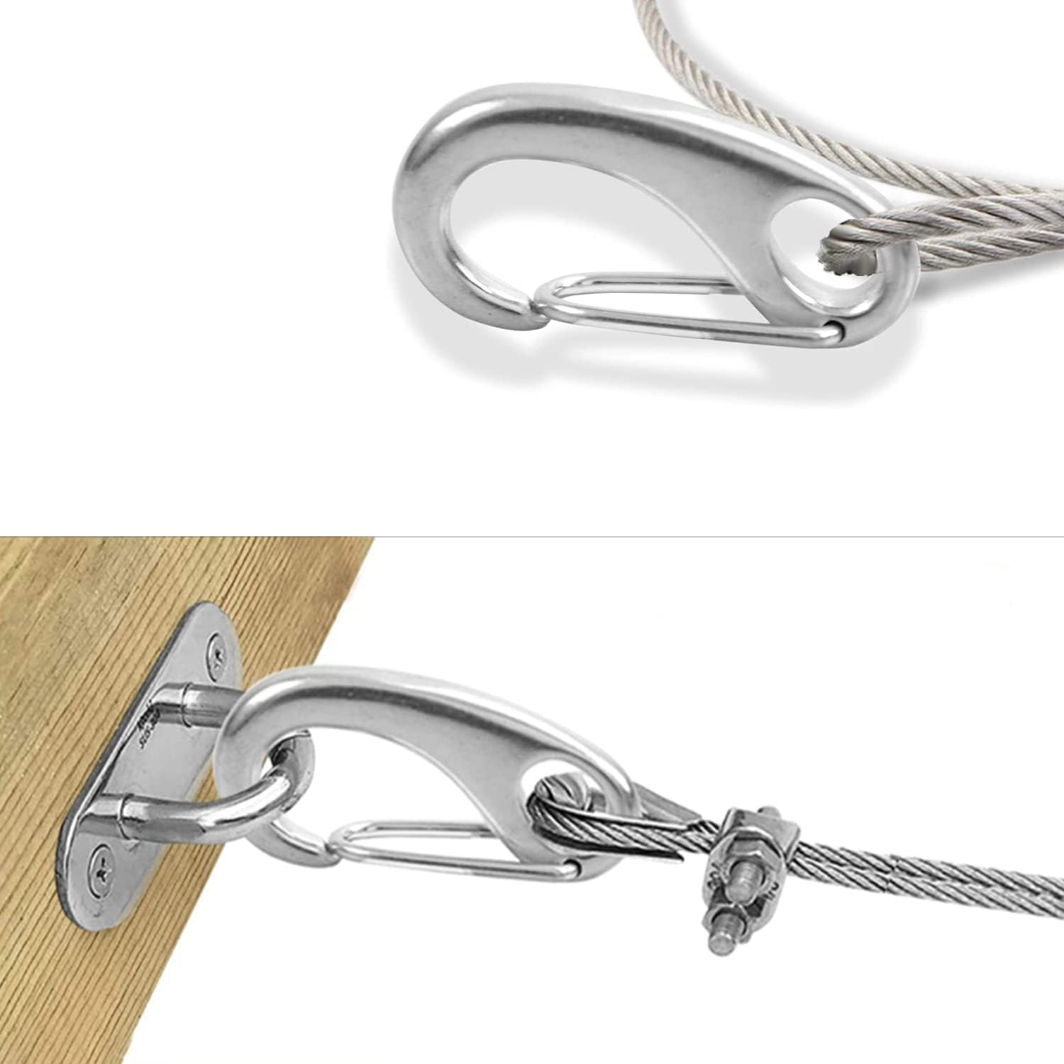 6Pcs Snap Rope Hook Clip Stainless Steel Spring Carabiner Egg Shape Snap Hook Marine Anchor Clips for Outdoor Tactical Survival Gear Pet Accessory Keychains