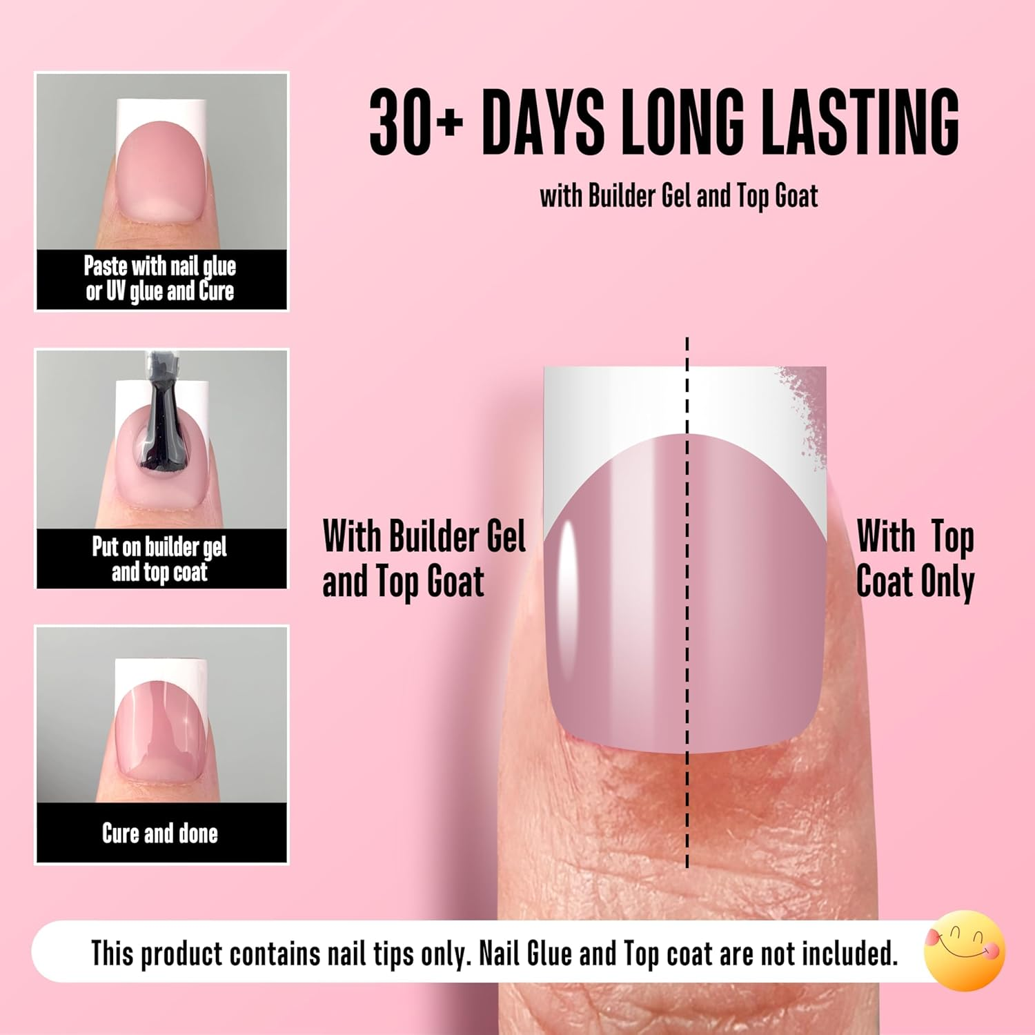 NOVO OVO Short Sharp Square White French Tip Nail Tips Press on BERRY PINK, Need Builder Gel Top Coat Nail Glue,Soft Gel Fake Nail Extension, Full Cover False Nails for Salon DIY X15 Sizes 240 Pcs image number 1