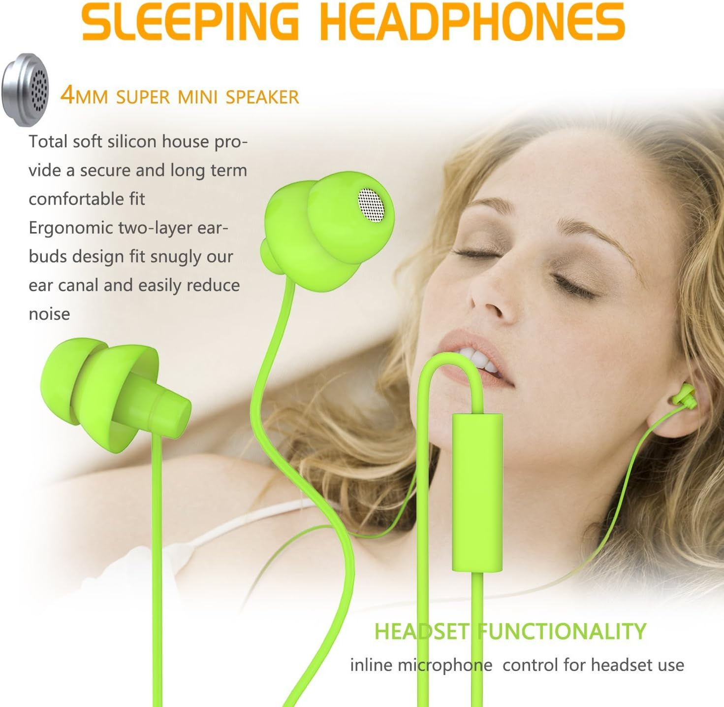 Maxrock (Tm) Sleep-Hit Soft Earbuds Total Silicon Headphones with In-Line Mic for Cellphones, Mp3, Tablet 3.5 Mm image number 6
