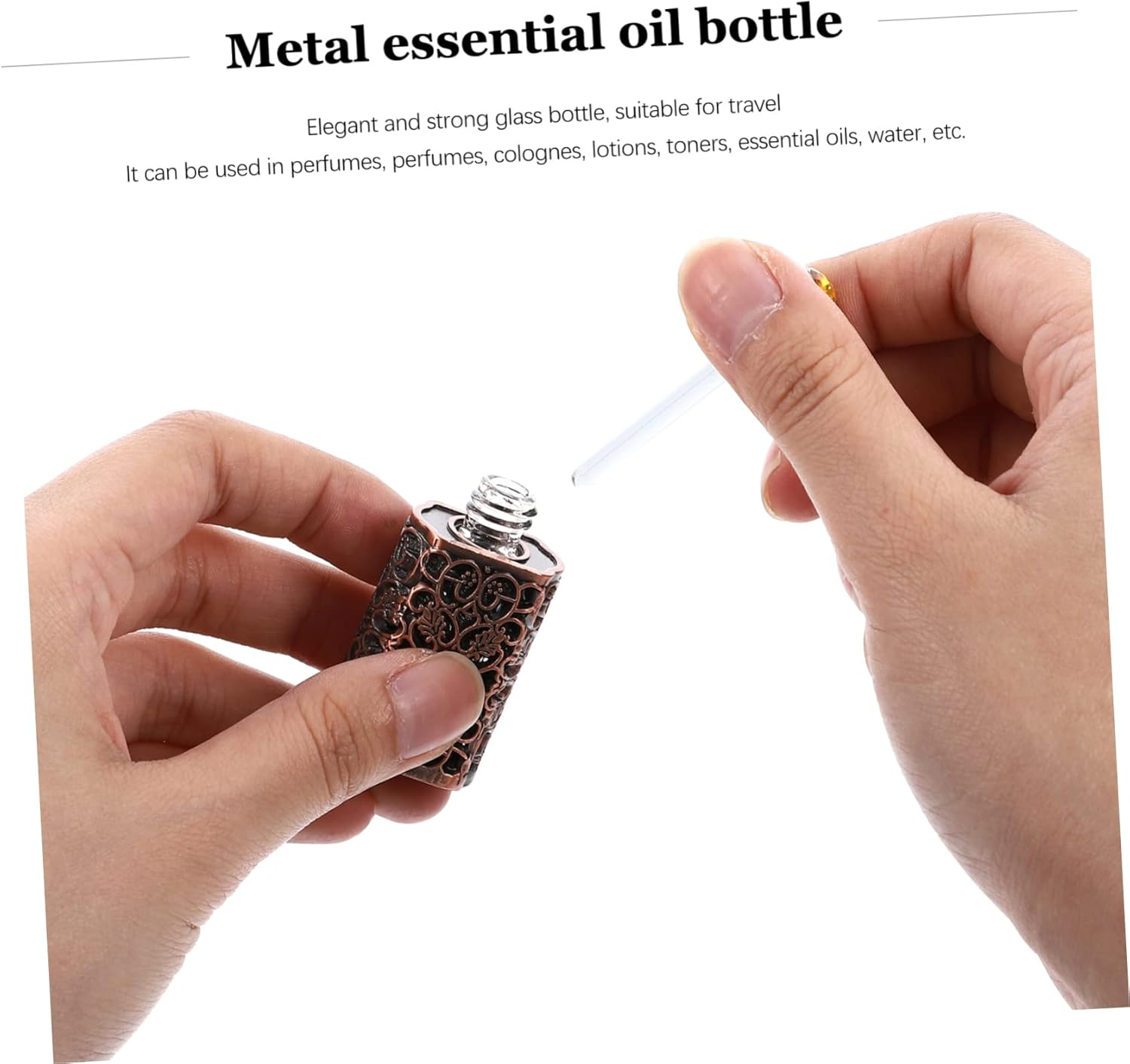 3Ml Hollow Engraved Perfume Bottle Essential Oil Dispenser Travel Spray Bottle Antique Copper Finish Refillable for Personal Use image number 5