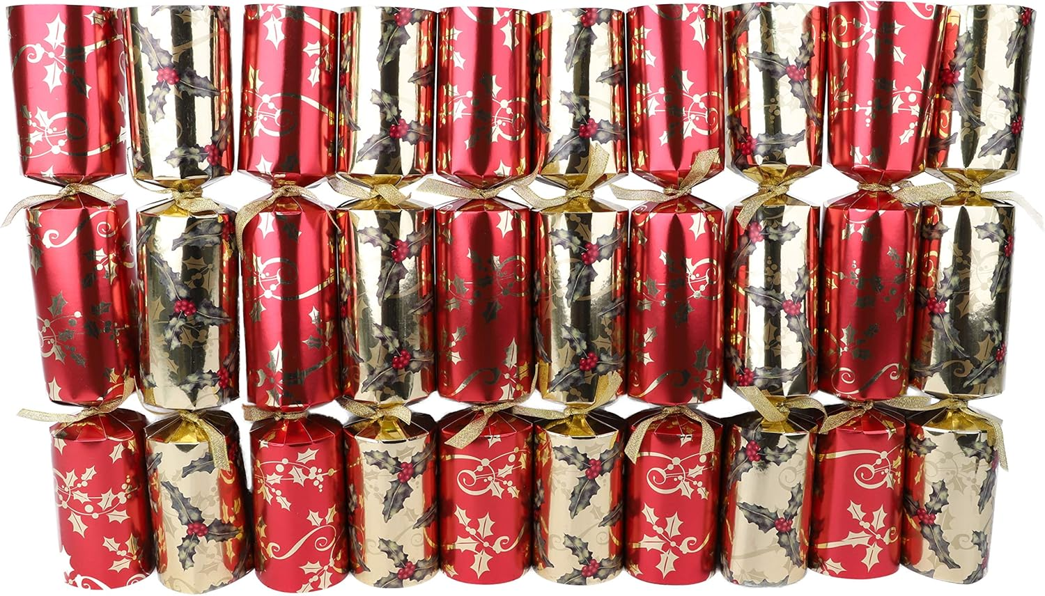 10 X Deluxe Large Christmas Crackers - Red, Green and Gold with Holly Design image number 1