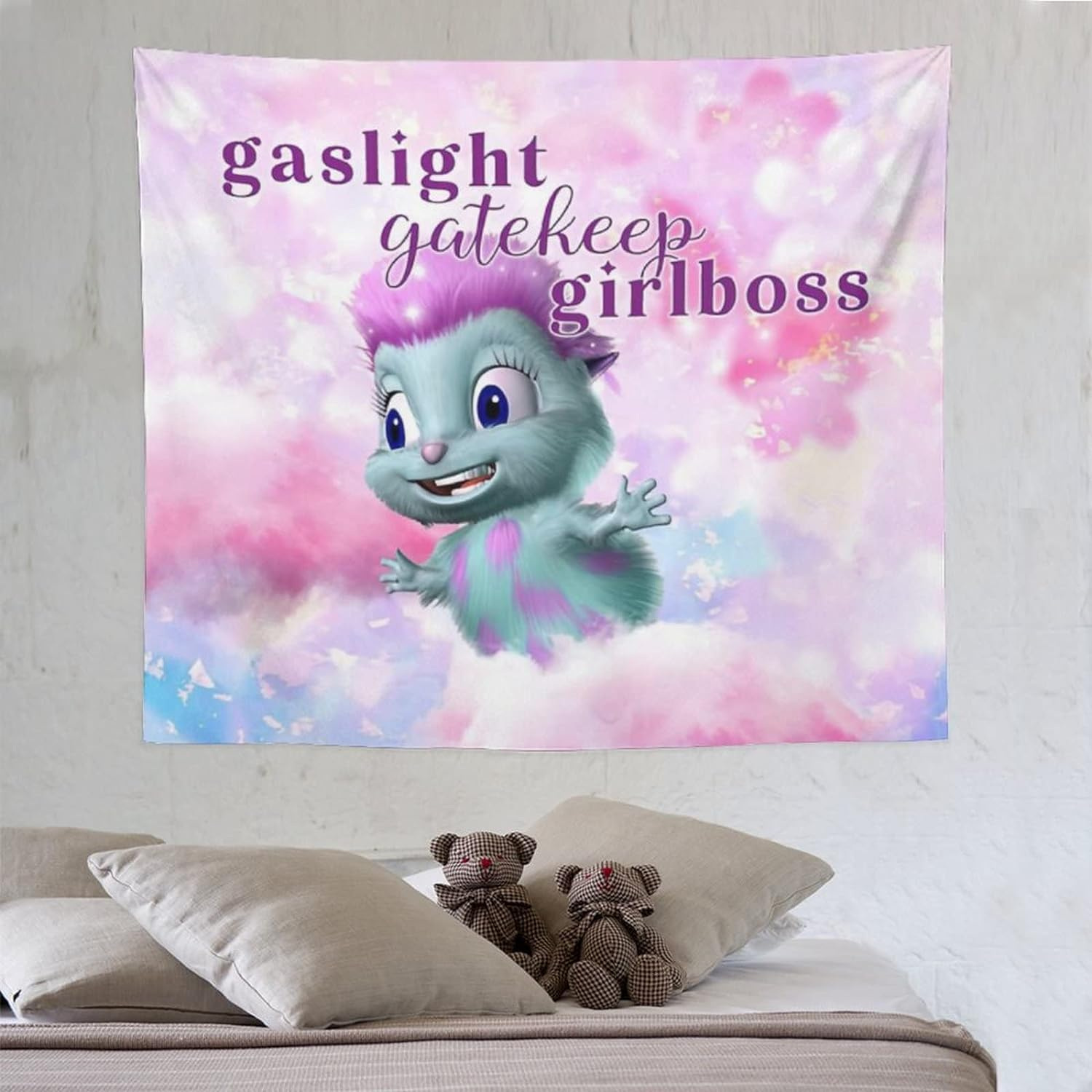 QGHOT Bibble Beliefs Happiness Gaslight Gatekeep Girlboss Funny Meme Tapestry, Wall Hanging for Bedroom Living Room College Dorm Party 60X50 Inches image number 2