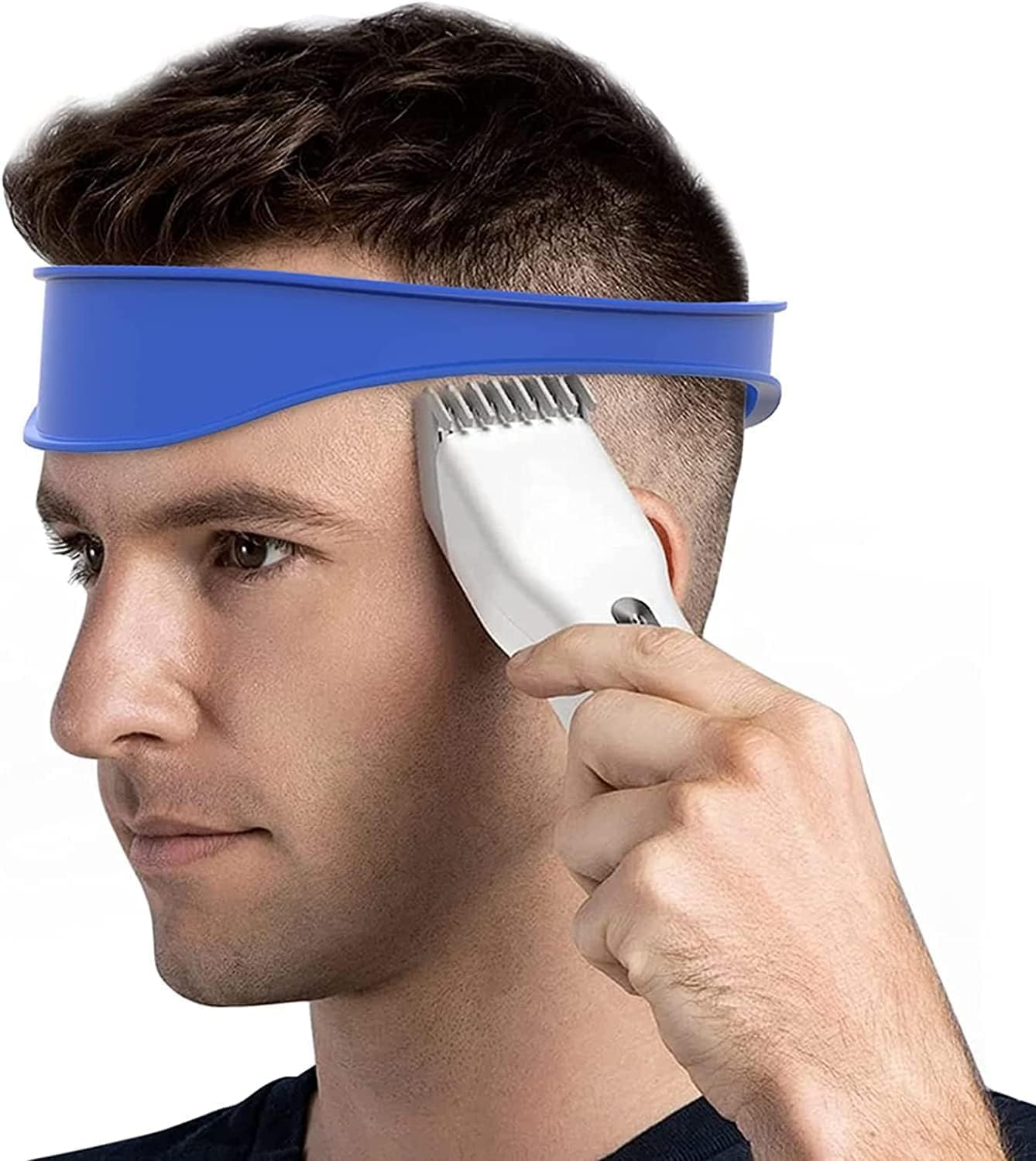 2PC Neckline Shaving Template and Hair Trimming Guide, High-Grade Curved Durable Silicone Haircut Band for DIY Home Haircuts Fade and Taper Guide for Clippers, Black and Blue image number 5