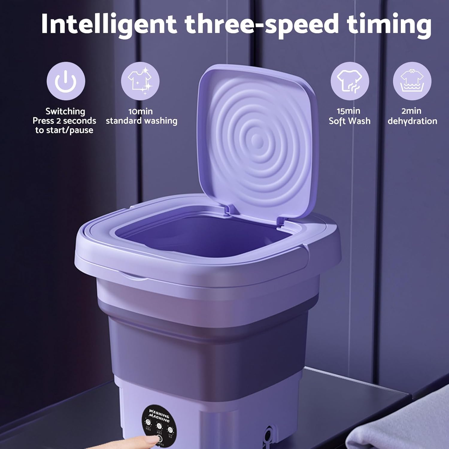 MAX COOL 8L Foldable Washing Machine Portable Mini Washing Machine 3 Modes Deep Cleaning Perfect for Office, Camping, Traveling image number 6