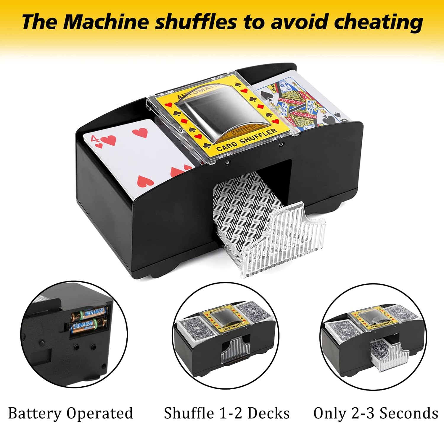 Automatic Card Shuffler 1-2 Deck, Electric Poker Card Shuffler Machine for UNO Playing Card Game, Electric Shuffler Machine for Blackjack, Texas Hold'Em, Family Party Travel (Battery Operated) image number 5
