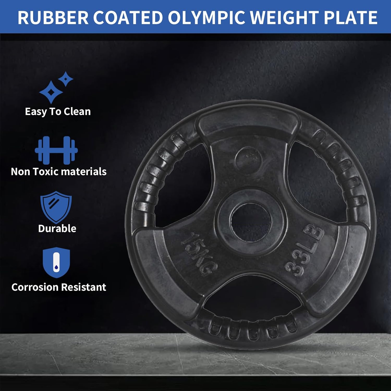 HCE Rubber Coated Olympic Weight Plates for Adjustable Dumbbells and Barbell Premium Quality Rubber Coated Weights Equipment Accessories for Body Building, Weightlifting, WOD, MMA, Crossfit, Fitness & Sports image number 3