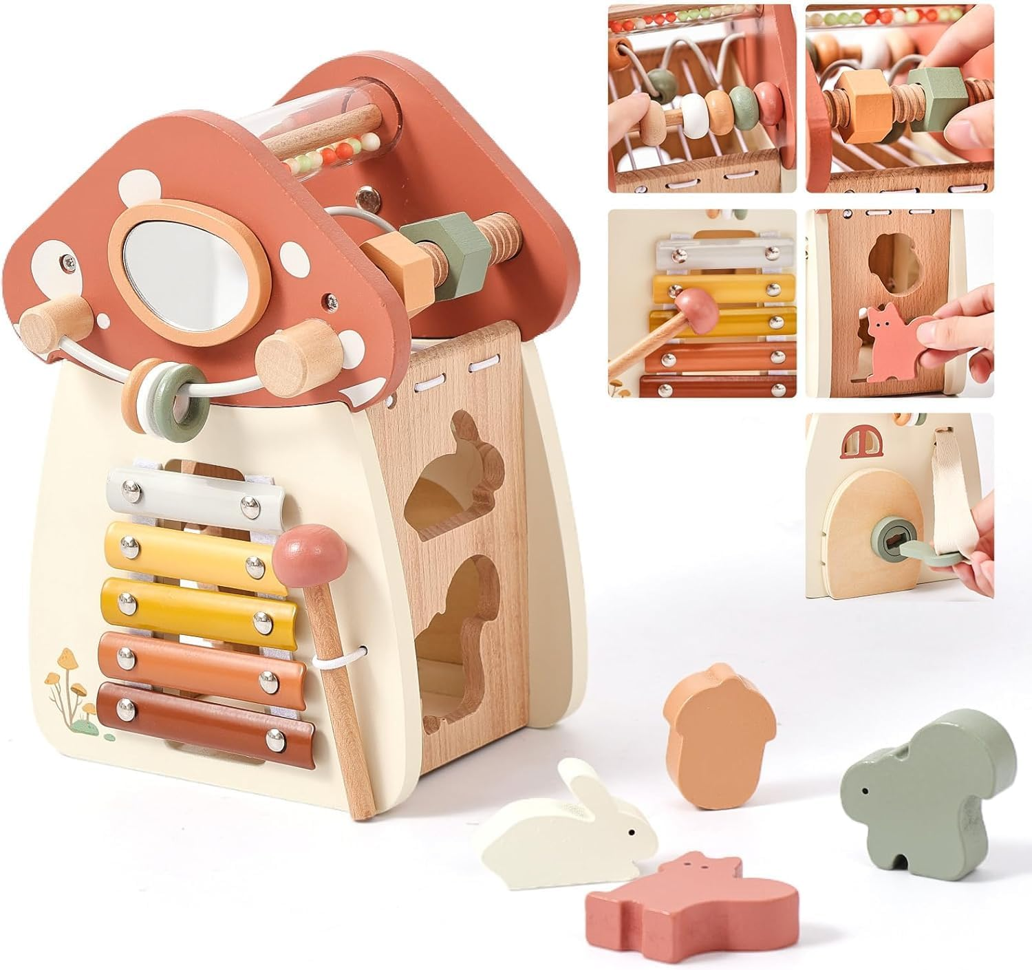 IEATFO 8 in 1 Wooden Activity Cube Toys for Baby Travel Sensory Toys for Toddlers 1-3 Multipurpose Educational Learning Toy for Kids Shape Sorter Montessori Toy to 1 2 Year Old First Birthday Gift image number 1
