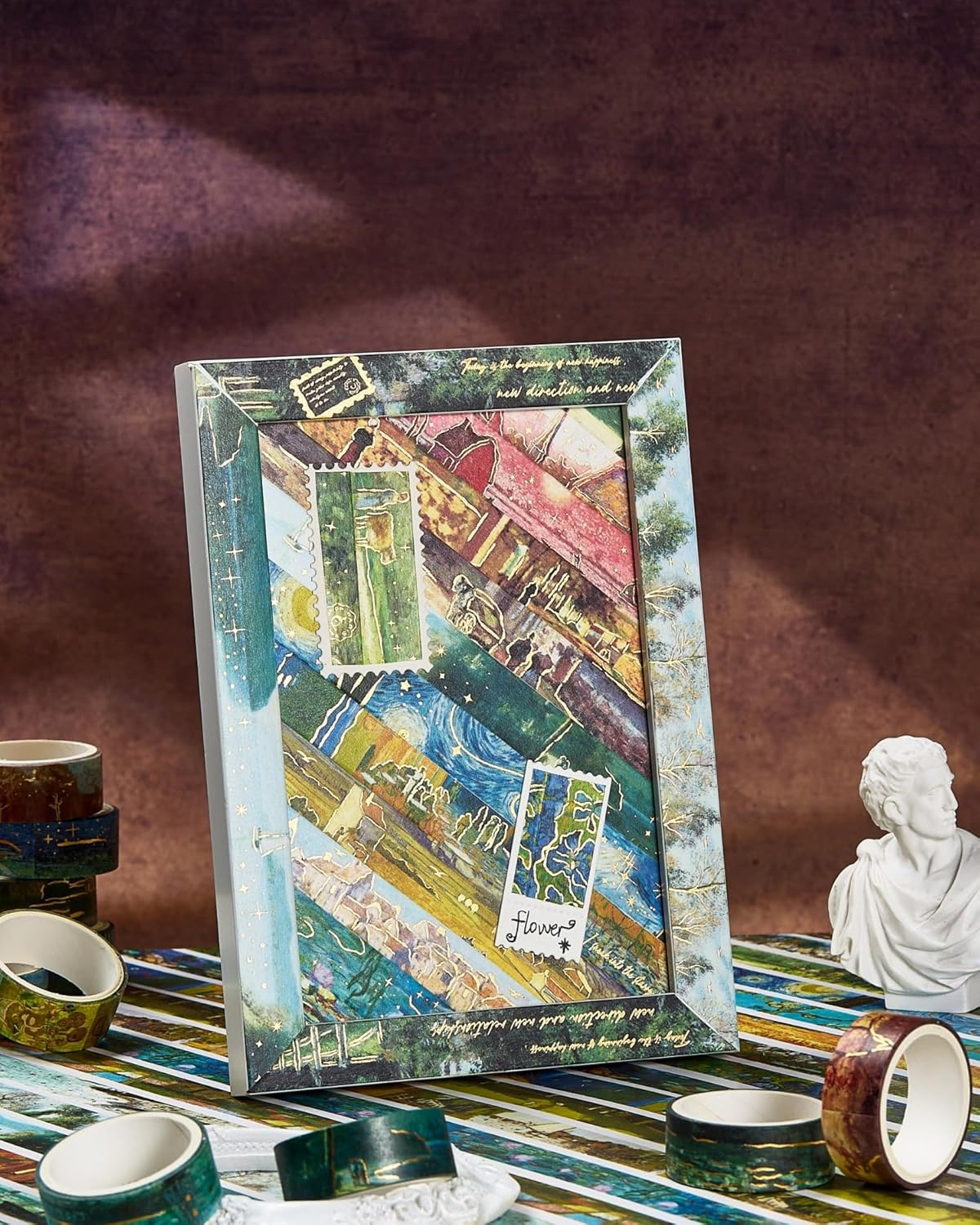 YUBX Landscape Washi Tape Set in Oil Painting Style 20 Rolls Scenery Drawing Masking Gold Foil Graphic Decorative Tapes for Arts, DIY Crafts, Journals, Planners, Scrapbook, Wrapping (Classic) image number 6