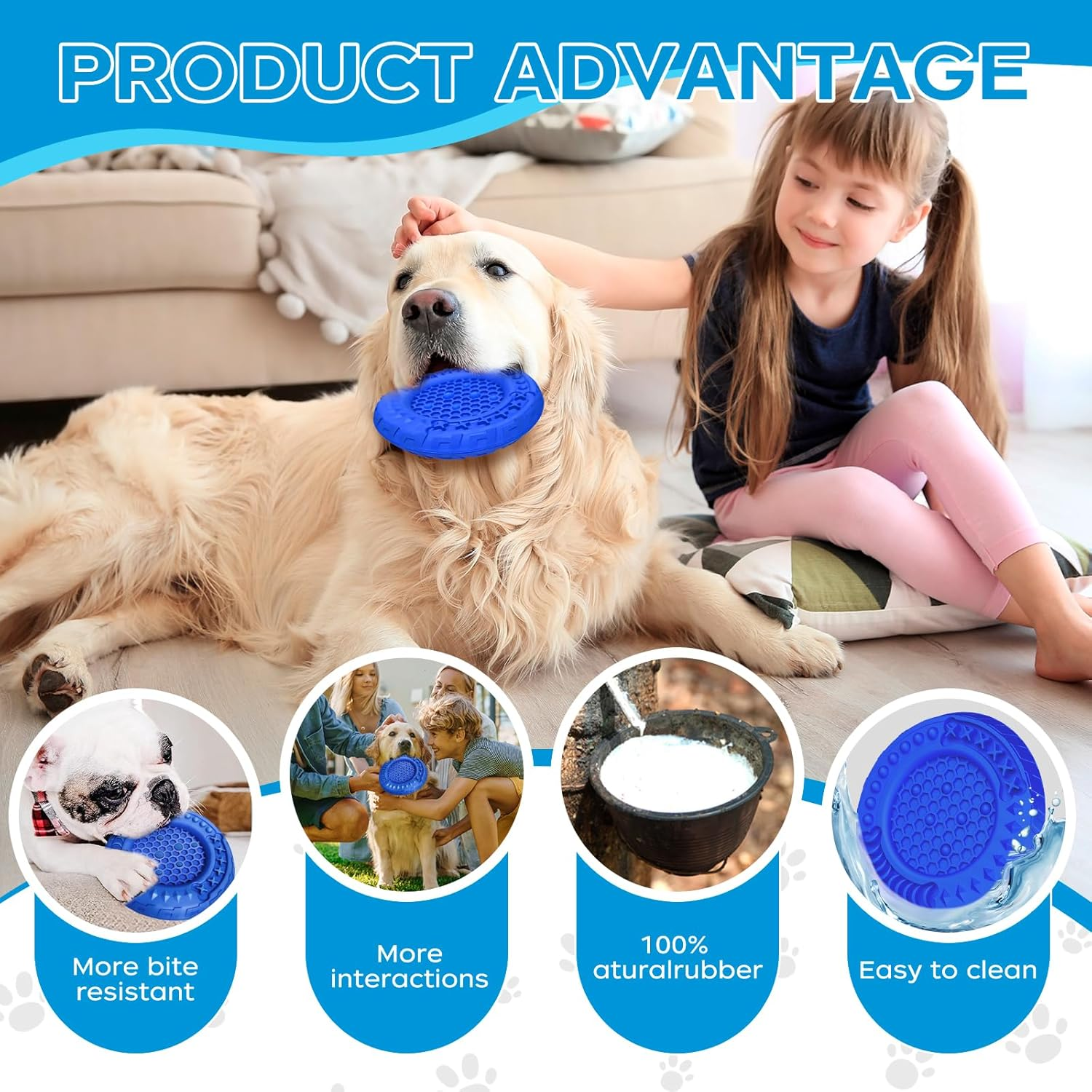 Indestructible Dog Toy, Unbreakable Chew Toy for Dogs, Bite Resistant Dog Toy for Aggressive Chewing, Multifunctional Natural Rubber Dog Toy for Medium Large Dogs (Blue) image number 4