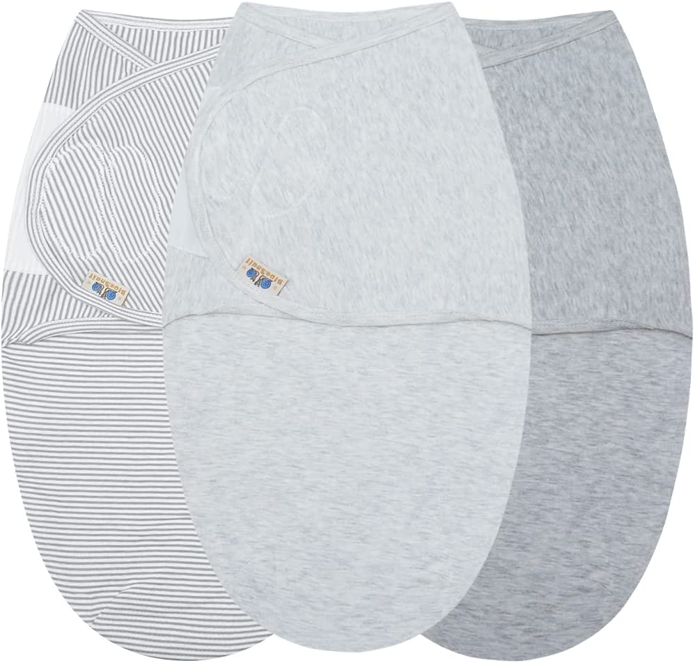 Bluesnaill Adjustable Baby Cotton Swaddle, Ultra Soft Newborn Cozy Receiving Blanket (3 Pack,0-3 Month) (Heather Grey) image number 4