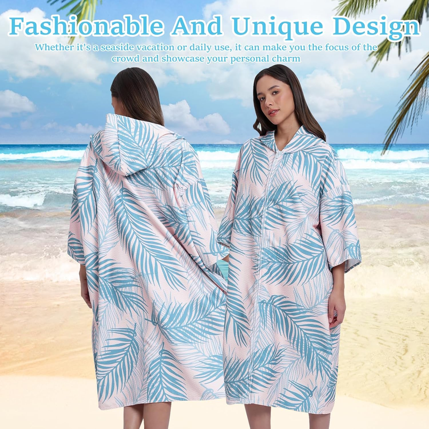 Rdjeokf Changing Towel Robe Hoodie, with Hood | for Changing Out of Your Wetsuit and Keeping Warm, for Surfing, Swim Team and Water Polo, Lightweight, One Size Fits Most (Pink) image number 3