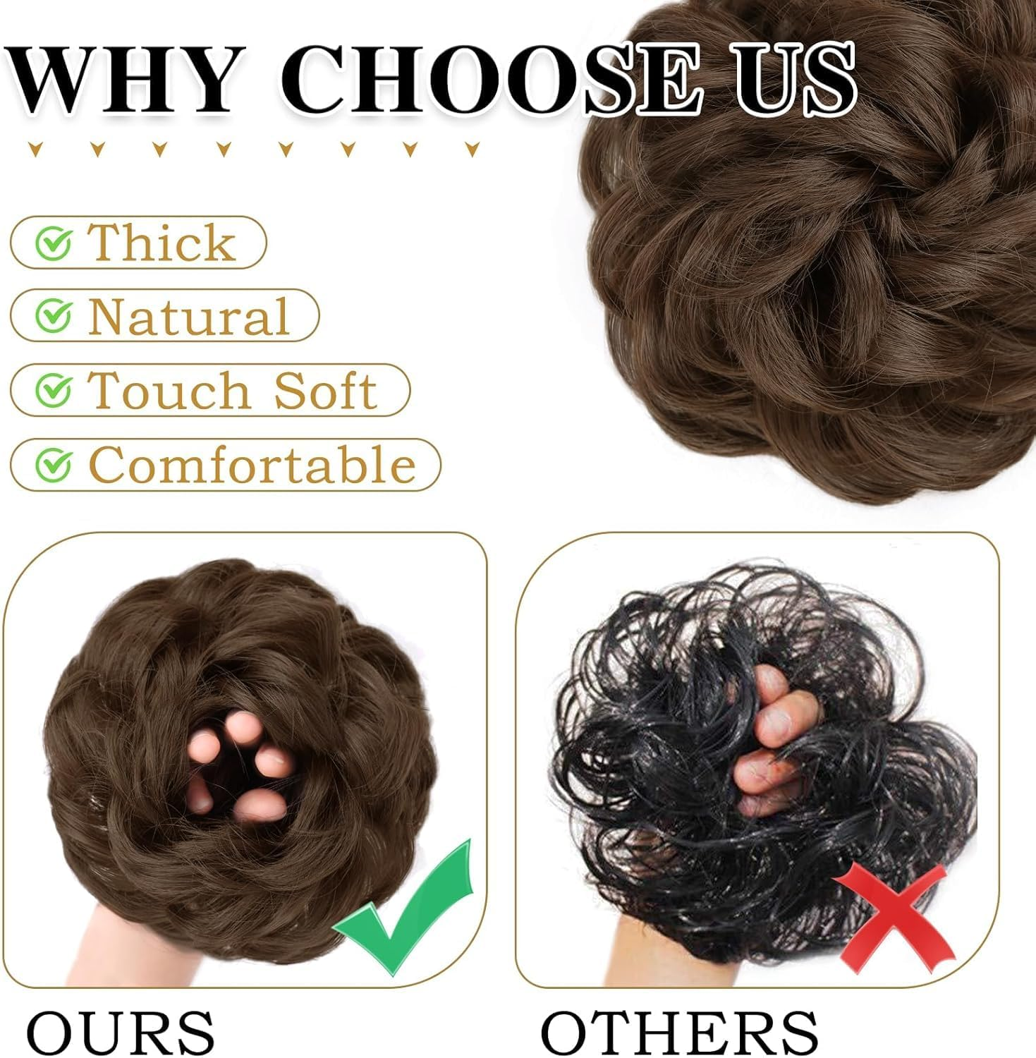 1PCS Messy Hair Bun Hair Scrunchies Extension Curly Wavy Messy Synthetic Chignon for Women Updo Hairpiece(Color:8#) image number 3
