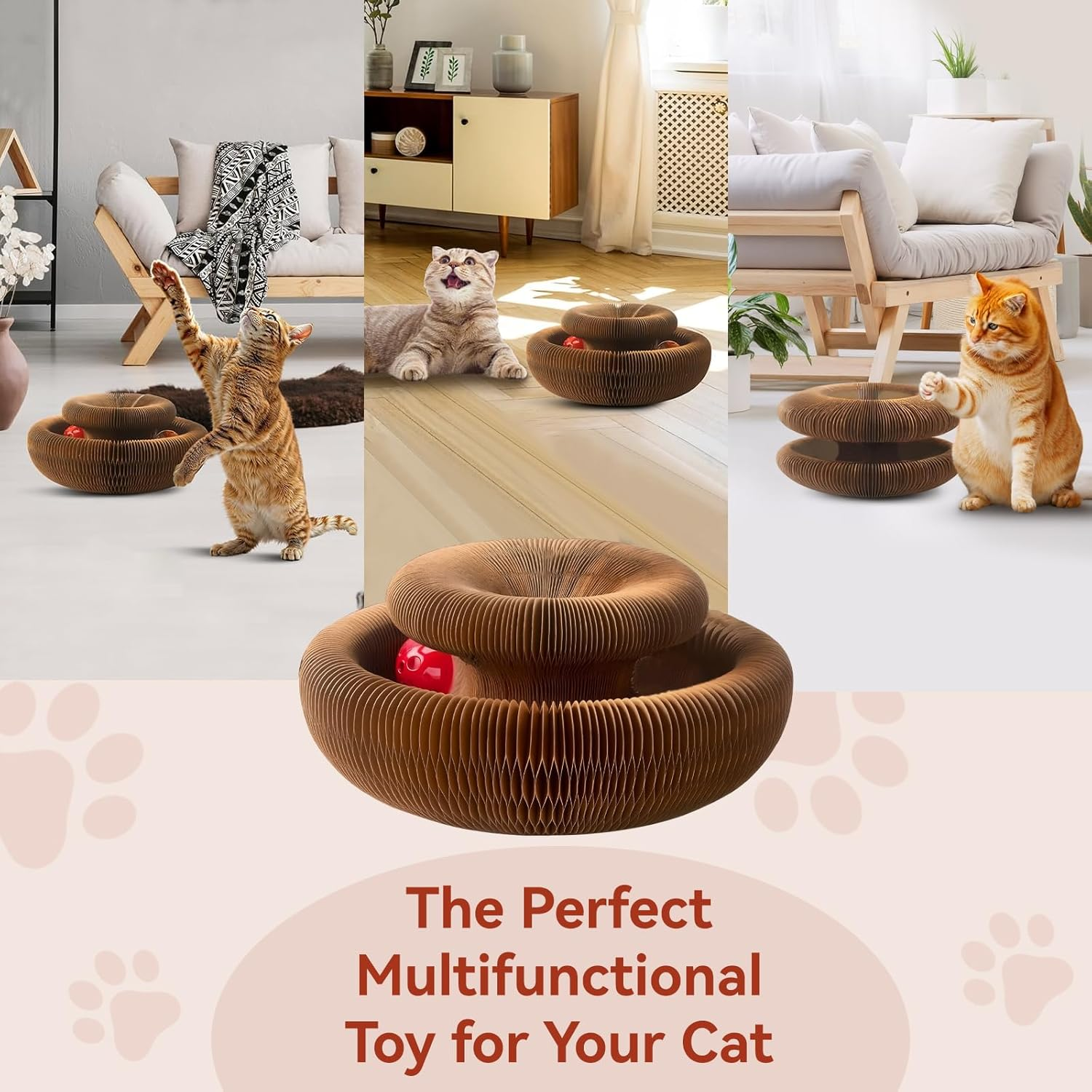 LOVELEDI Cat Scratcher Toy - Kitty Kurlz Cat Scratching Board Toy with a Cat Ball Adventure, Foldable Scratch Pad Cat Accordion Toy for Mental Physical Exercise, Fun Interactive Indoor Cat Toys image number 4
