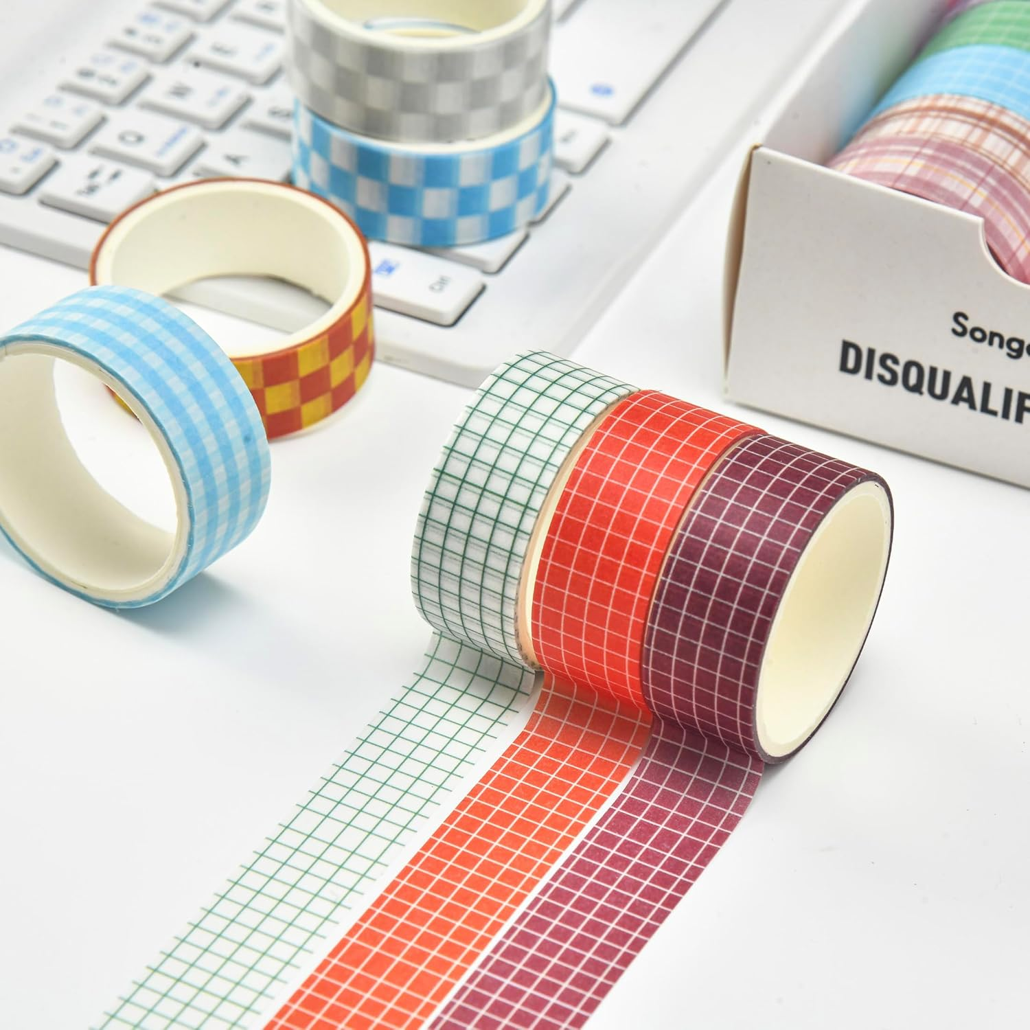 Songdao 12 Rolls Grid Washi Tape Set Plaid Arts Adhesive Tapes Basic Patterns Decorative Masking Tape Sets for Craft, Kids, Scrapbook, DIY, Gift Wrapping (Style One)