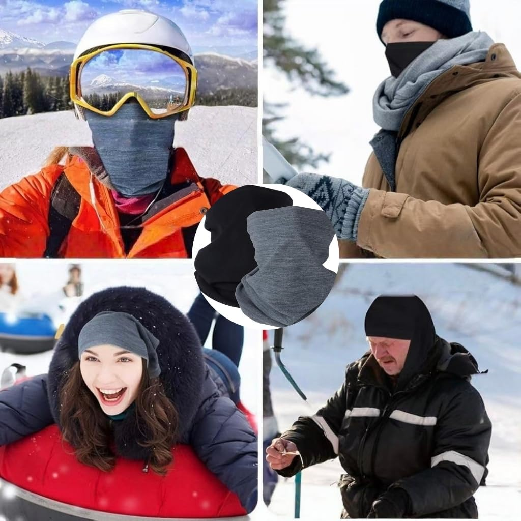 2 PCS Multi-Purpose Neck Gaiters, Breathable Protection against Sun, Wind & Dust, Fleece Neck Warmer Gaiter, Black & Grey, Adult Size, Thermal for Skiing, Snowboarding & Outdoor Activities AUPOINT image number 1