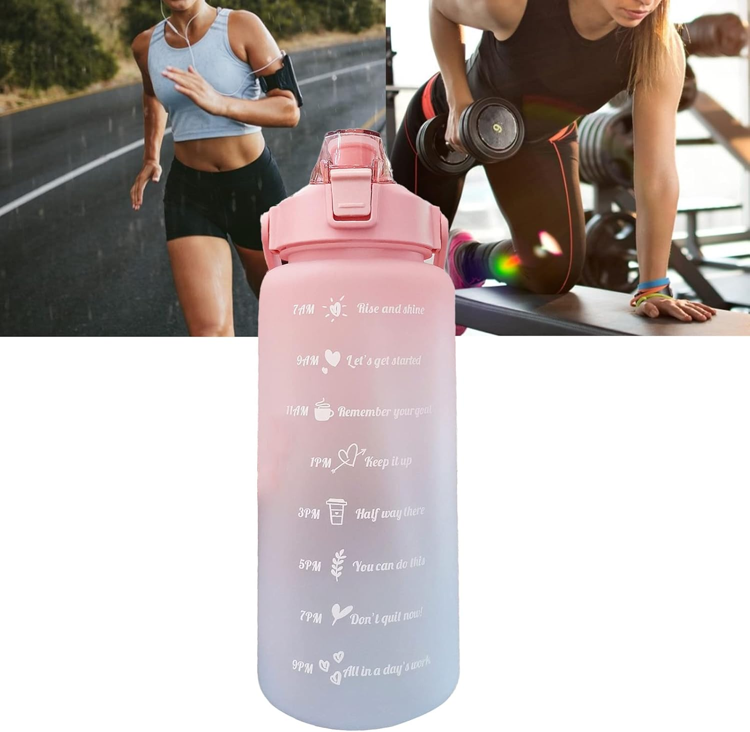 2L 67Oz Water Bottle with Motivational Time Marker with Straw Frosted Plastic Reusable Leakproof Drop Resistant and Drink Bottle for Fitness Gym Sports Workout image number 4