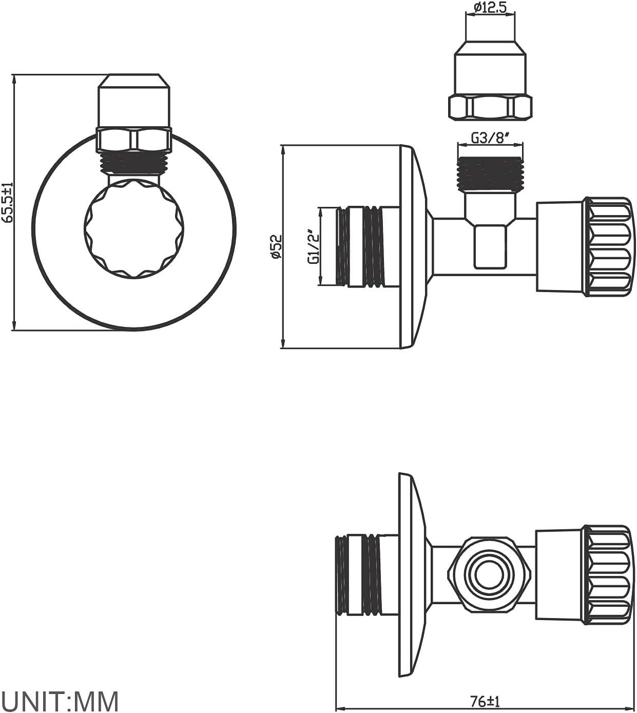 Ibergrif M22022-2 Angled Water Isolating Valves, Self-Sealing, 1/2" Wall Connection, 3/8 Inch Outlet, Wall Mounted, 2Pcs/Set, Chrome image number 2