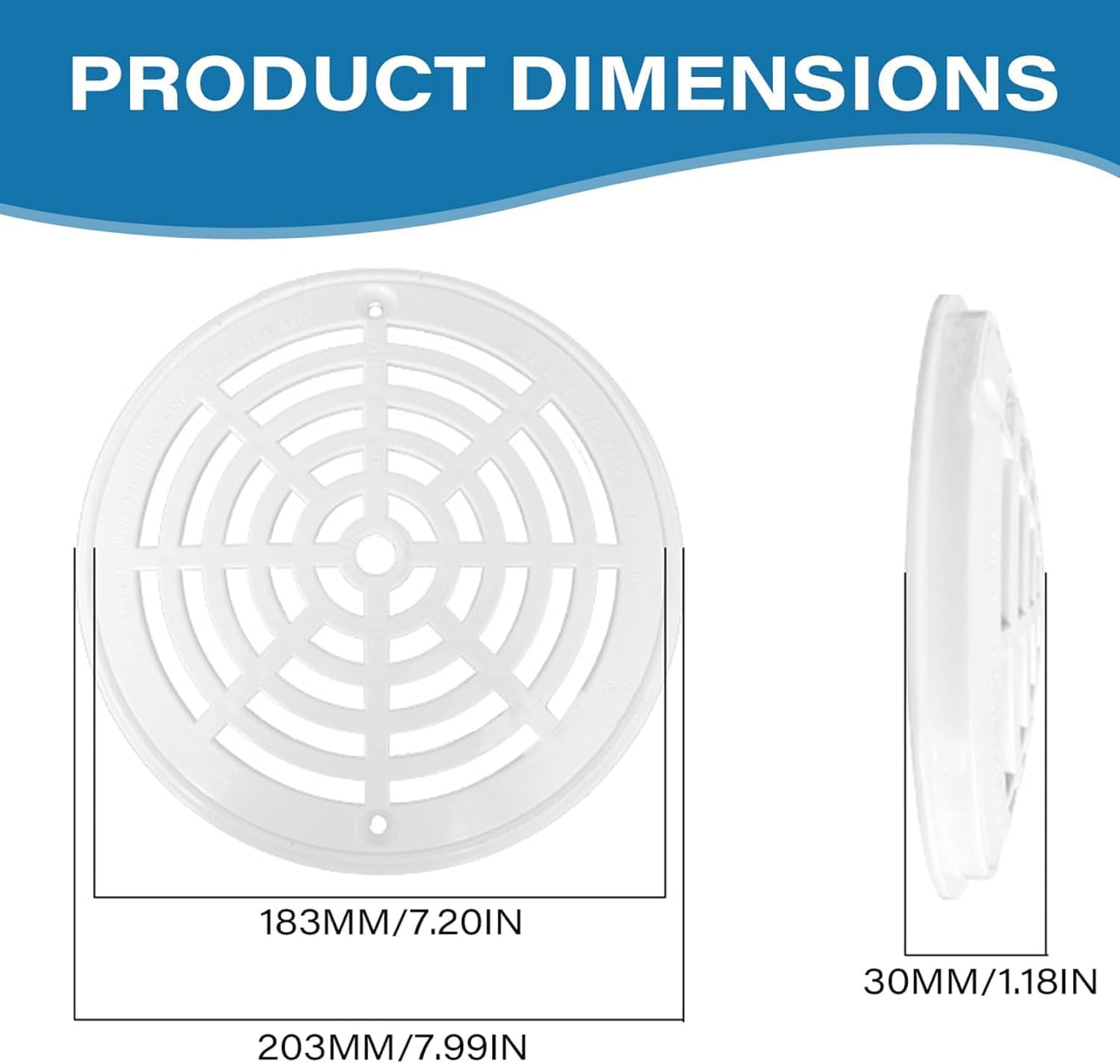 Swimming Pool Drain Port Cover Water Outlet Drainage Accessories for Pool Drainer Keep Pool Clean ABS Pool Main Grate Replacement with Screws Easy to Install Diameter 20.3Cm/7.99Inch image number 2