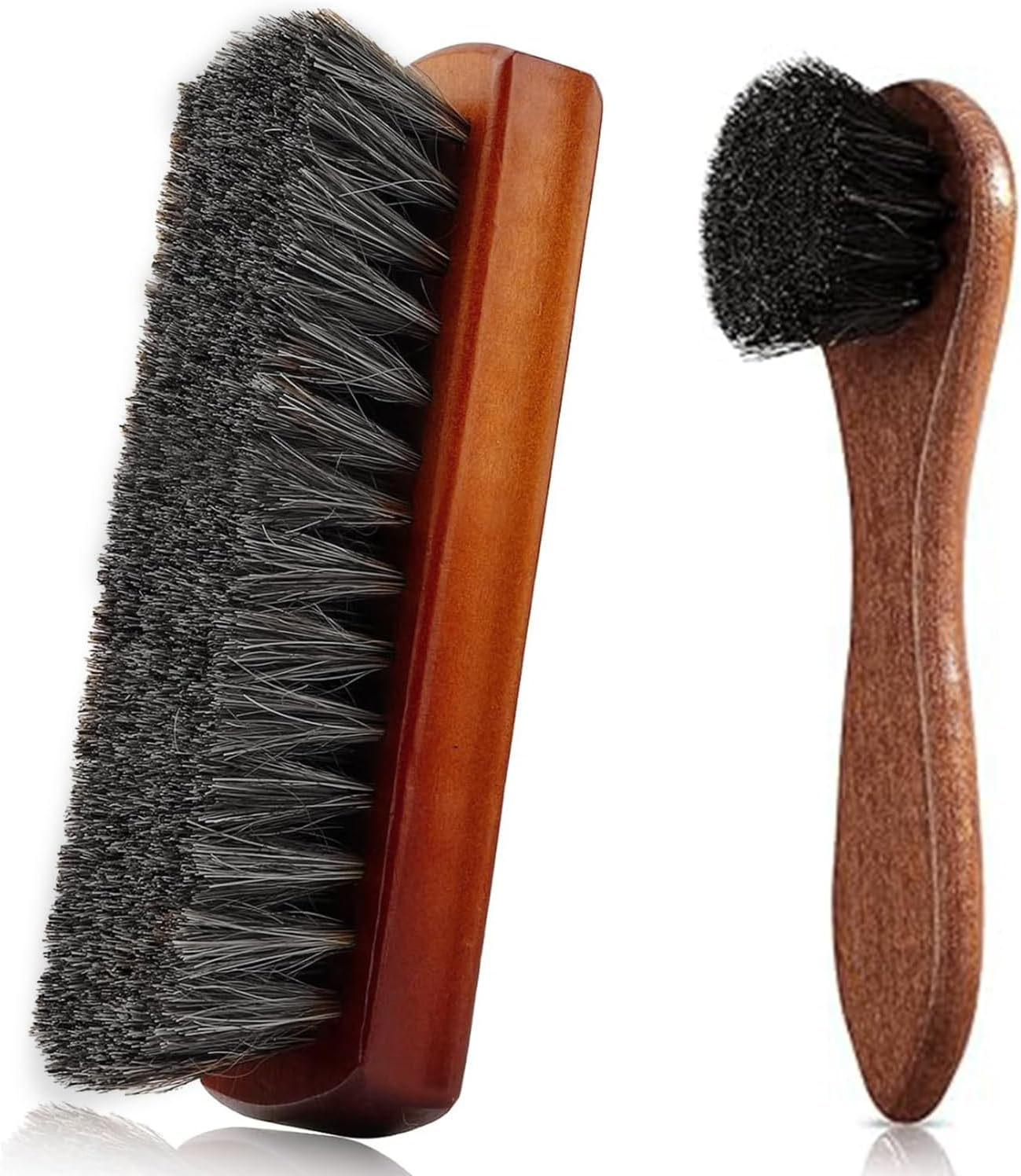 Itadaku 2 Pcs Horsehair Shoe Brush Set, Leather Cleaning and Polishing Brushes for Shoes, Boots, and Leather Goods, Shoe Polish Daubers Applicators for Effective Care & Maintenance
