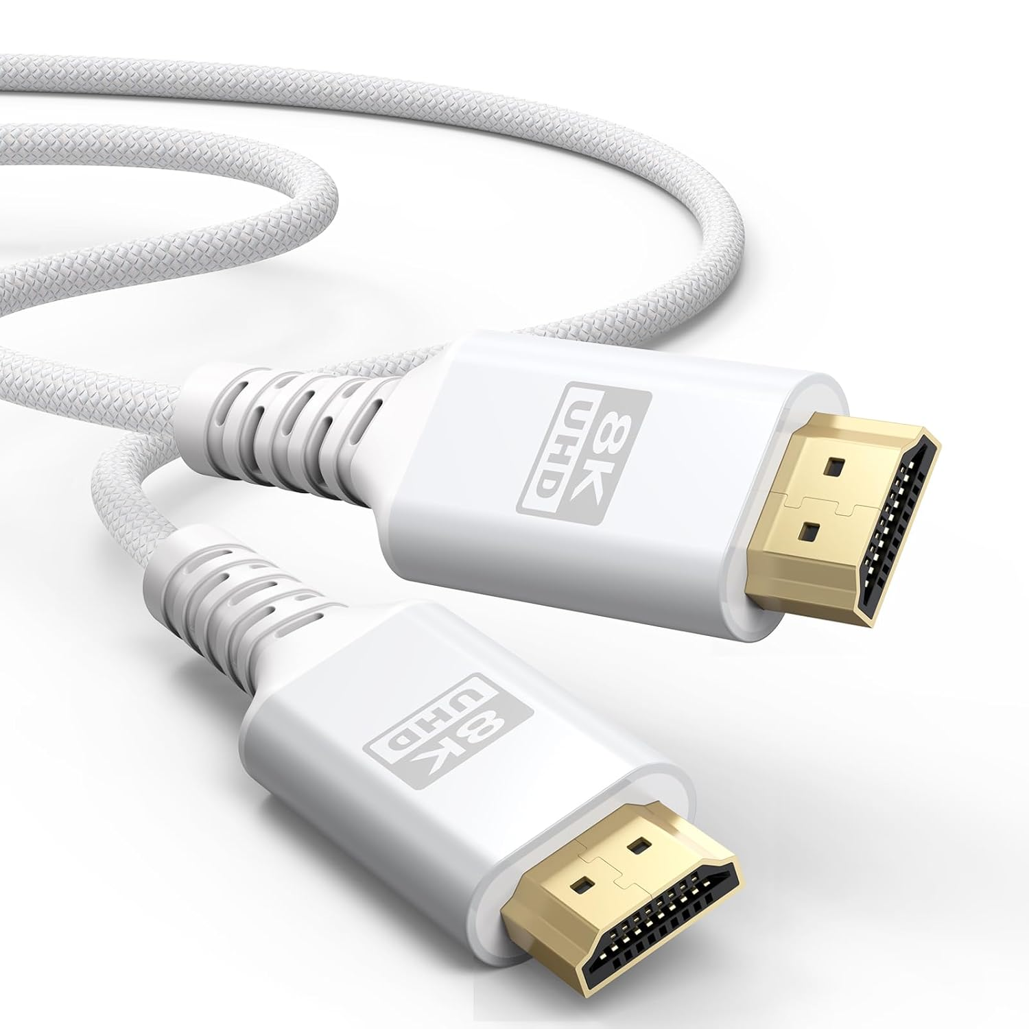 UVOOI 8K White HDMI Cable 6.6FT/2M, 48Gbps Ultra High Speed HDMI 2.1 Cable Earc Braided HDMI Cord with 8K@60Hz, 4K@120Hz, HDR10+, Dolby, 3D, HDCP2.3 for Laptop/Monitor/Hdtv/Soundbar/Blu-Ray/Ps5/Xbox image number 1