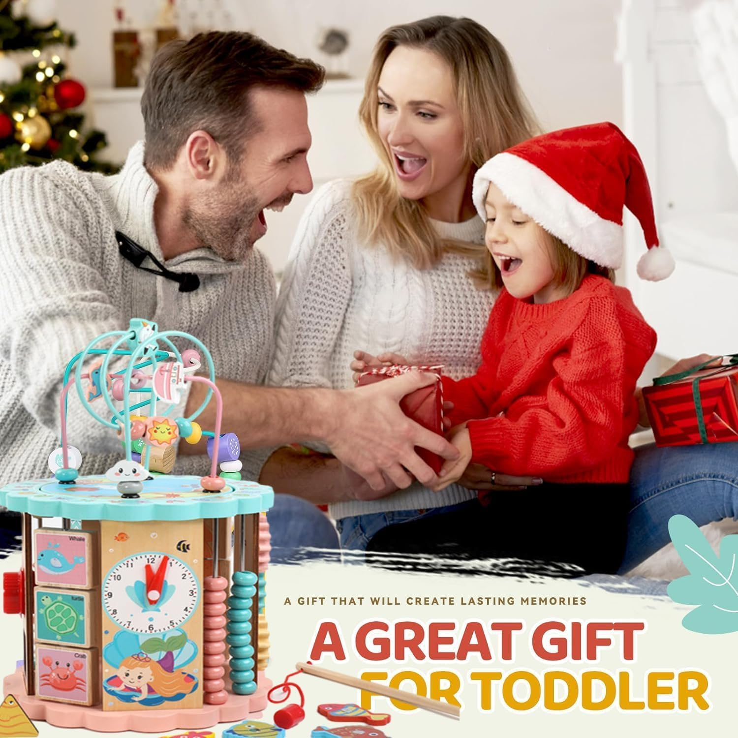 Fohouse Wooden Activity Cube, 8-In-1 Montessori Toys for 12+ Months Babies, Early Educational Toys, Shape Sorter Blocks and More, Baby Sensory Fine Motor Skills Developmental Toys image number 1