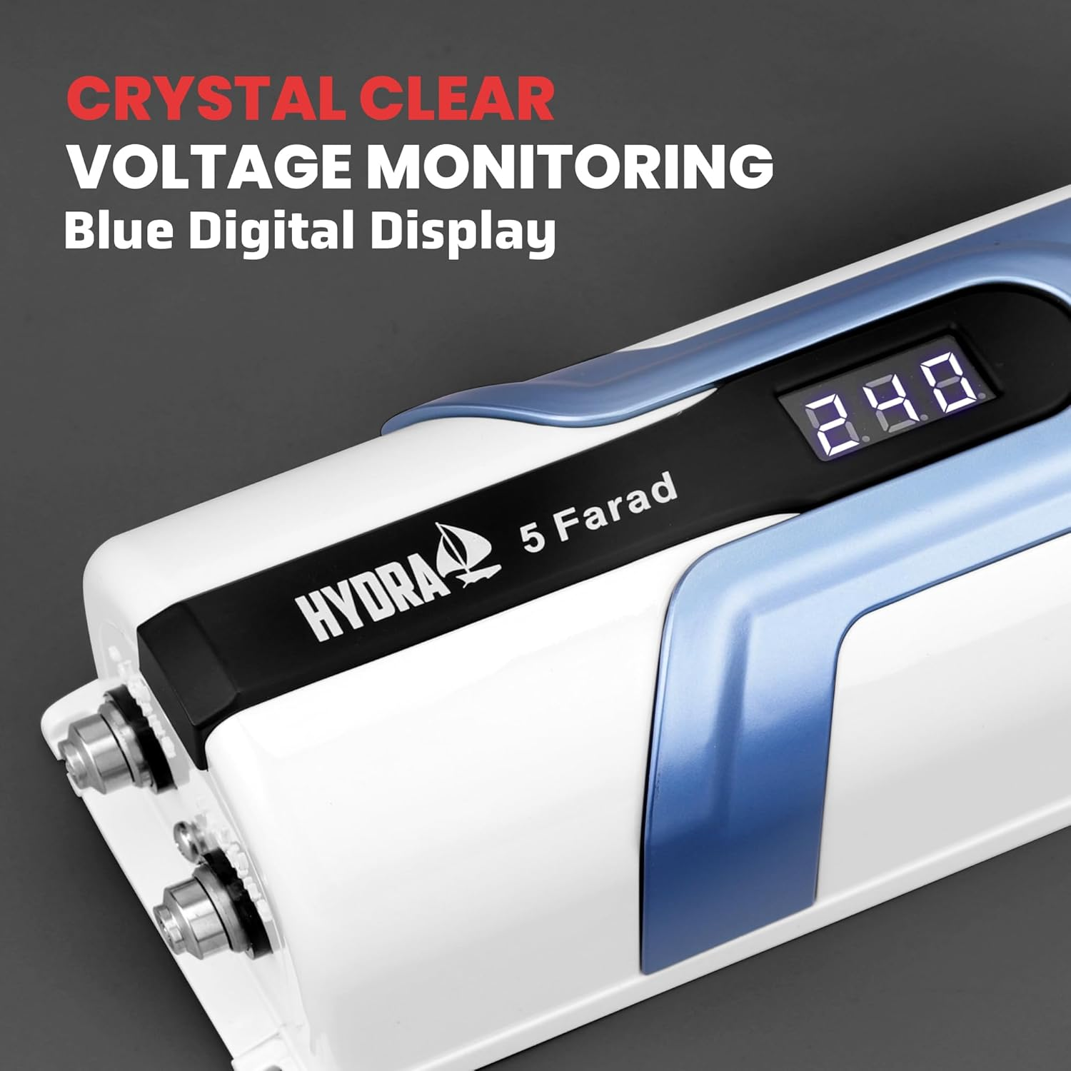 Pyle 5.0 Farad Digital Power Capacitor, High-Performance Car Audio Accessory with Blue Digital Display Voltage Readout and LED Flash, over Voltage Protection, Mounting Hardware, DC 12-24V image number 1